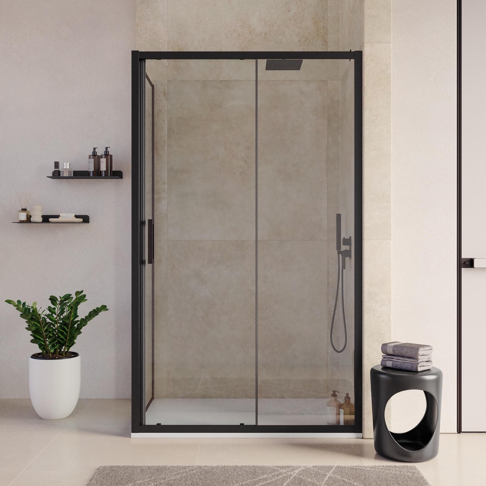 Box doccia angolare 80x120 cm scorrevole anticalcare 200h cm profilo nero - Naomi