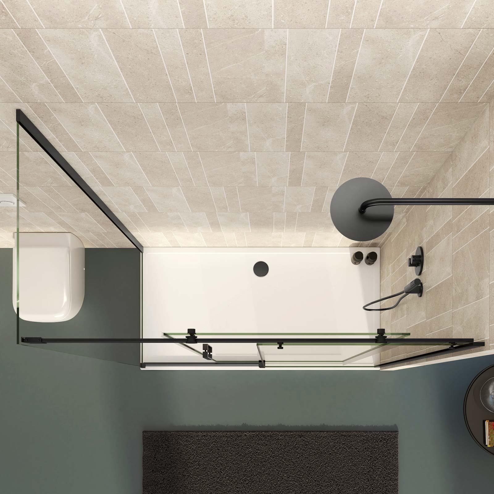 Box doccia 80x160 cm scorrevole vetro anticalcare trasparente profilo nero opaco 195h - Rail