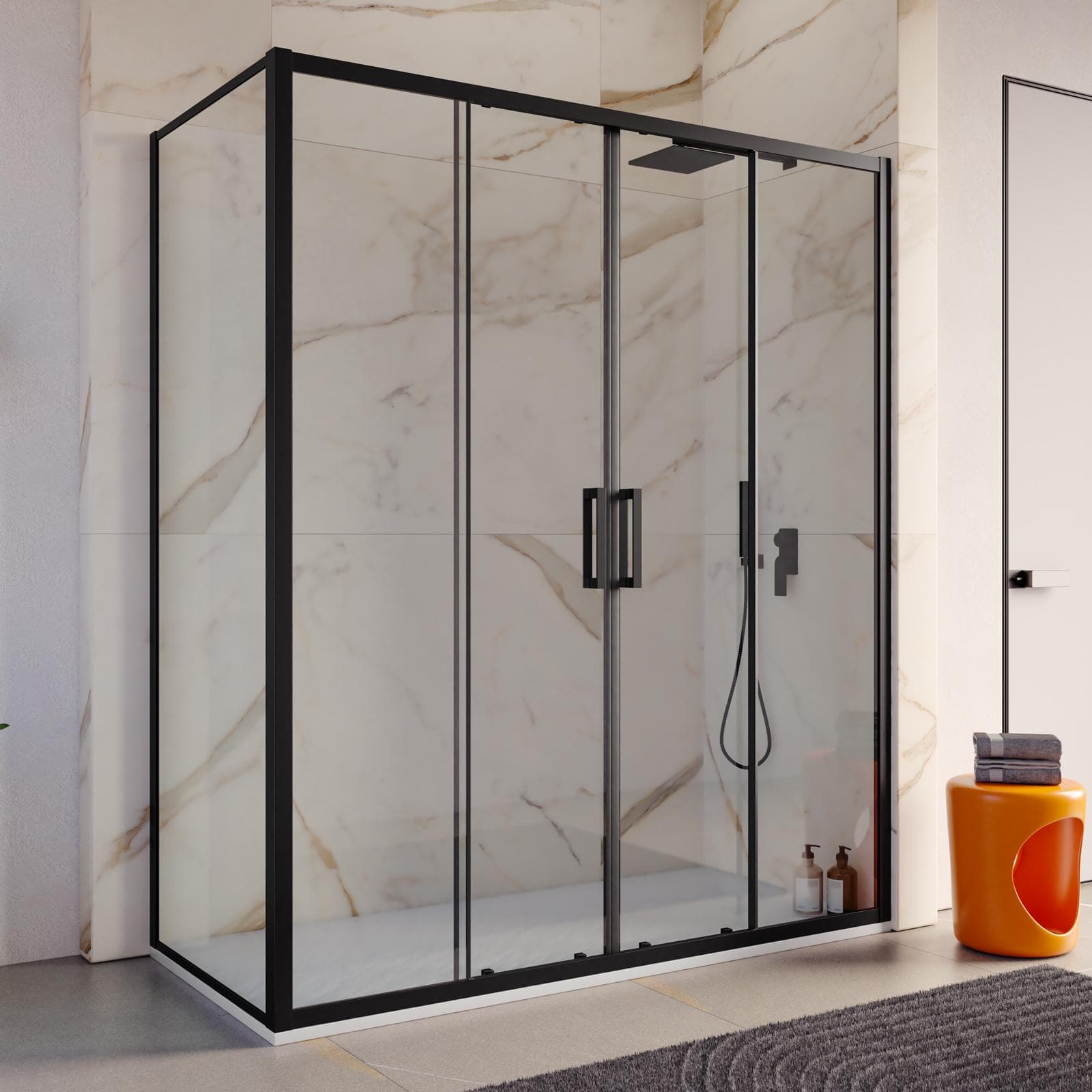 Box doccia angolare 80x180 cm scorrevole 4 ante anticalcare 200h nero - Naomi