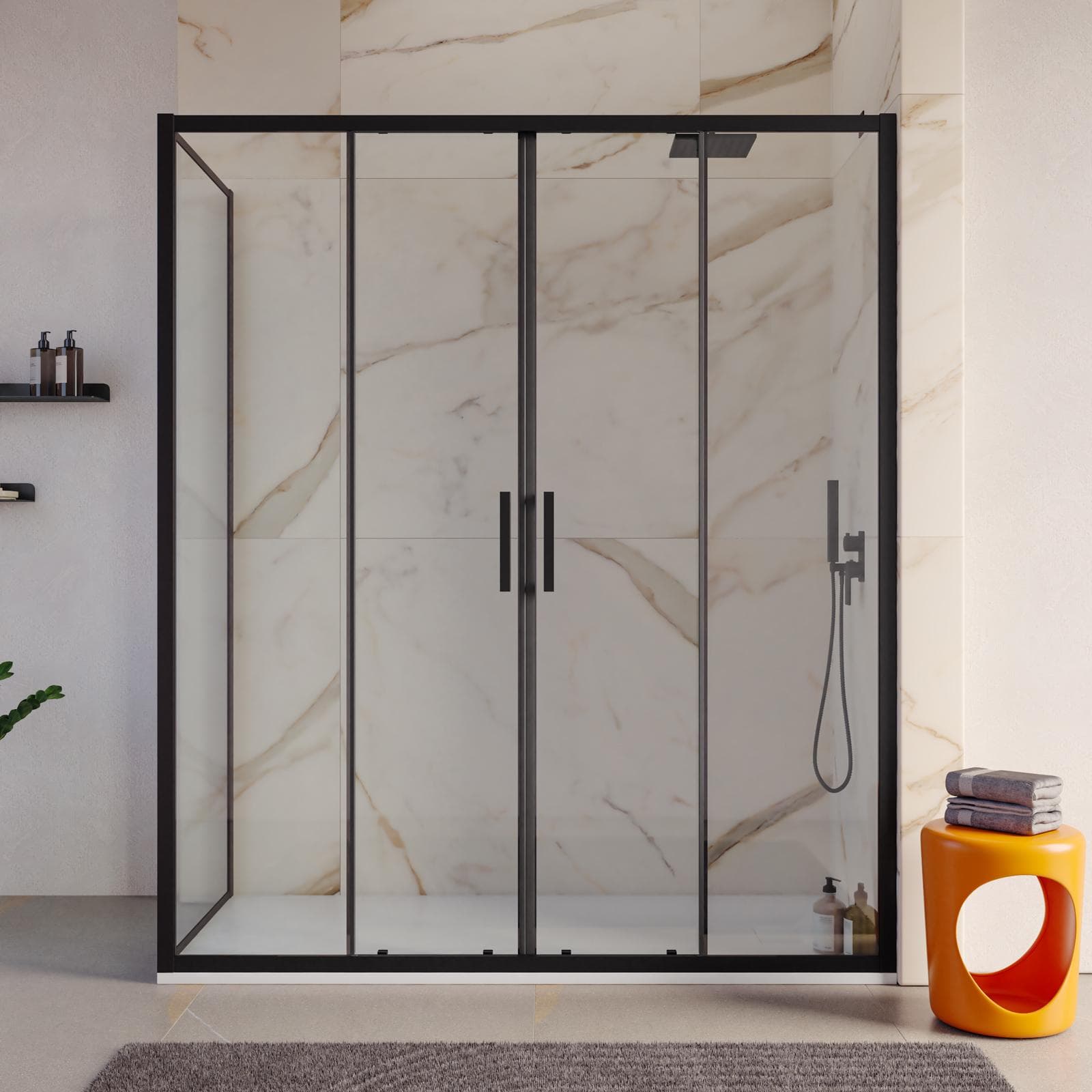 Box doccia angolare 80x180 cm scorrevole 4 ante anticalcare 200h nero - Naomi