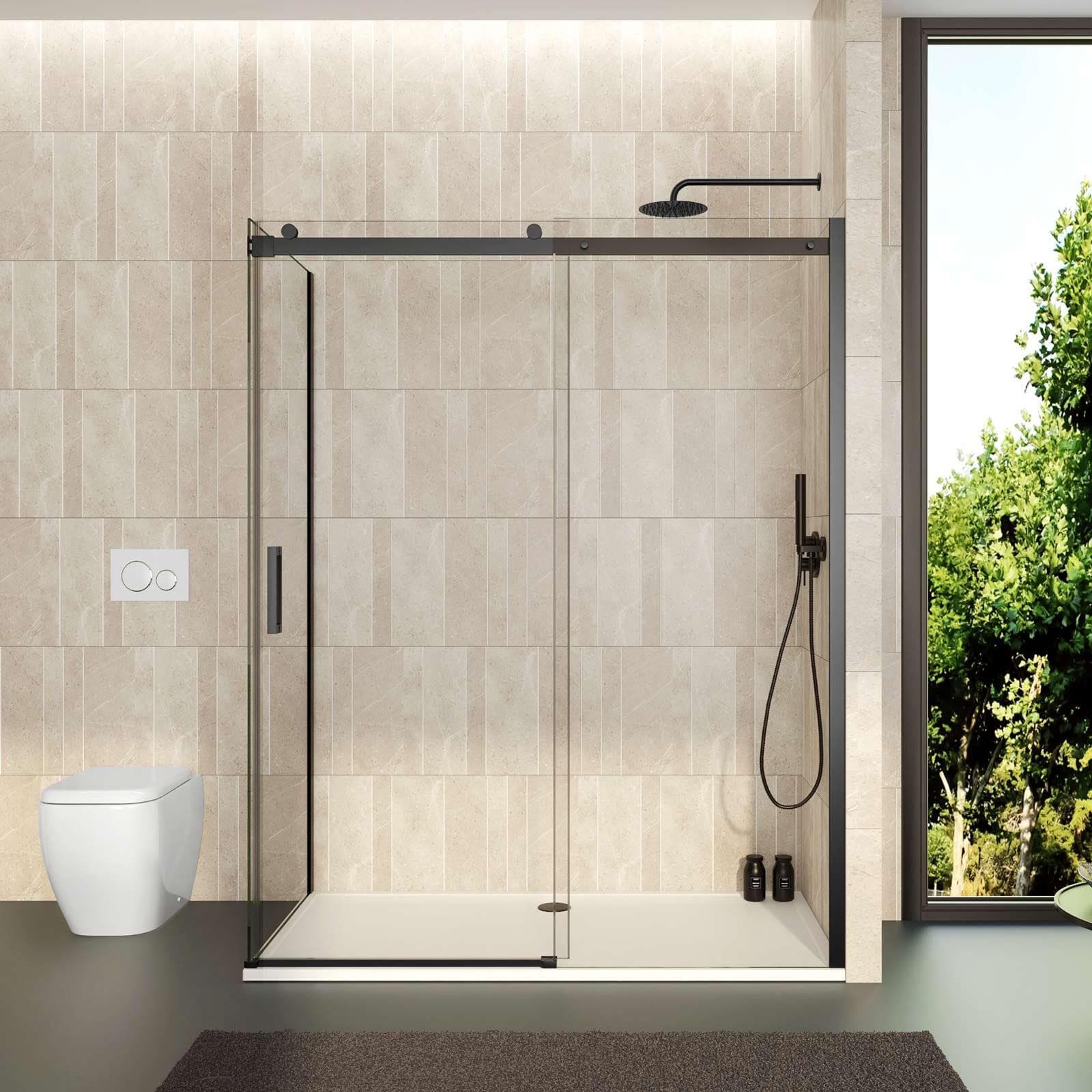Box doccia 90x160 cm scorrevole vetro anticalcare trasparente profilo nero opaco 195h - Rail