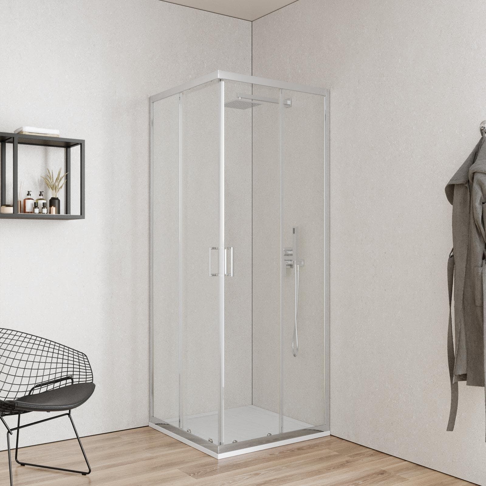 Box doccia 90x90 cm angolare scorrevole con vetro trasparente e profilo cromo 200h - Skin