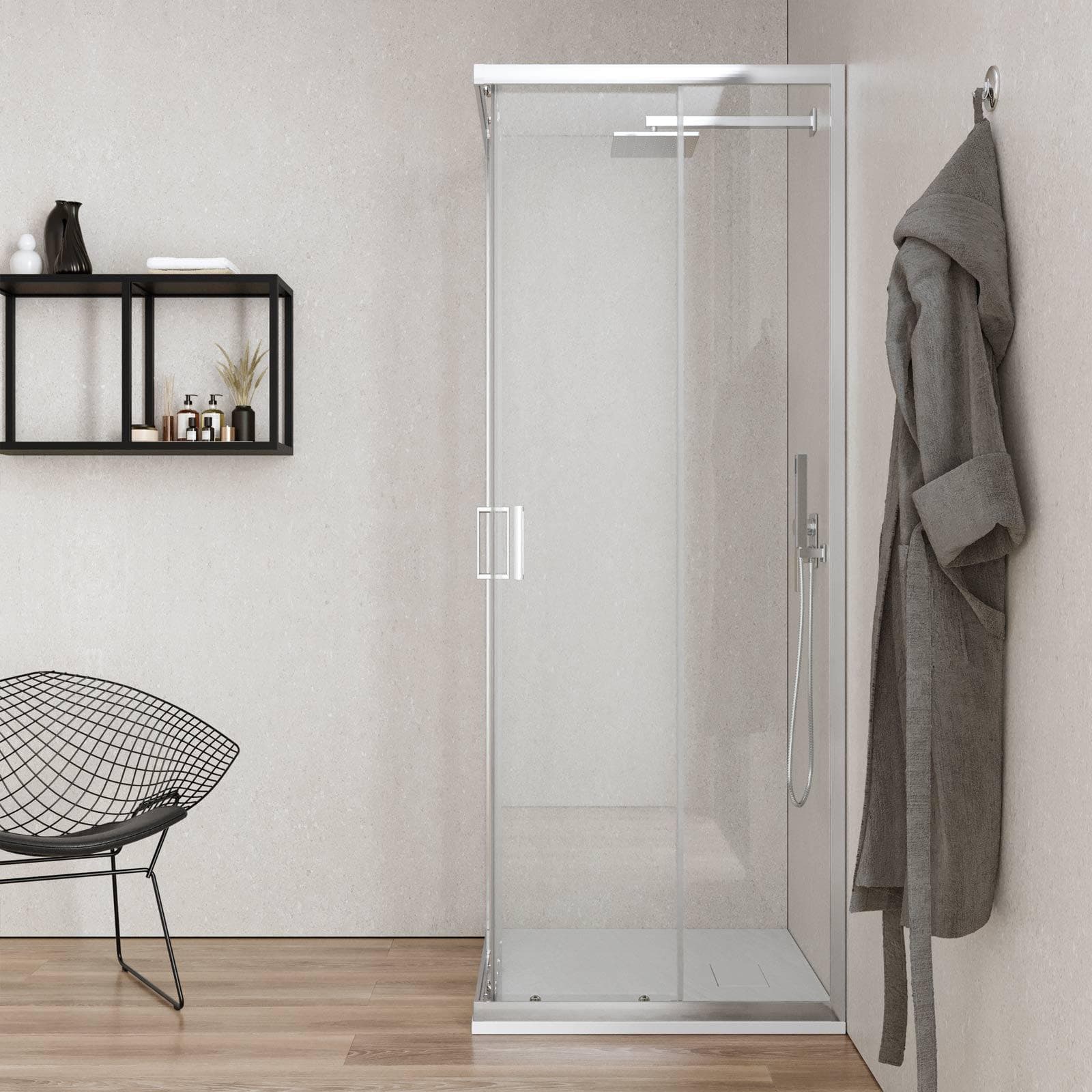 Box doccia 90x90 cm angolare scorrevole con vetro trasparente e profilo cromo 200h - Skin