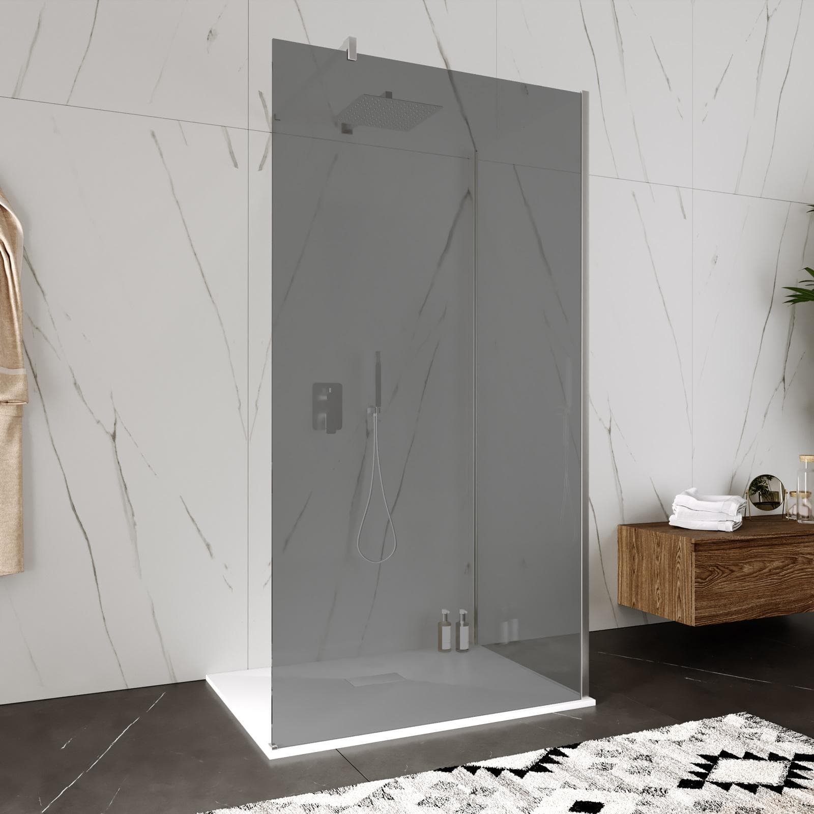 Box doccia walk-in 80x100 cm angolare con vetro fumè e profilo cromo 200h - Keep