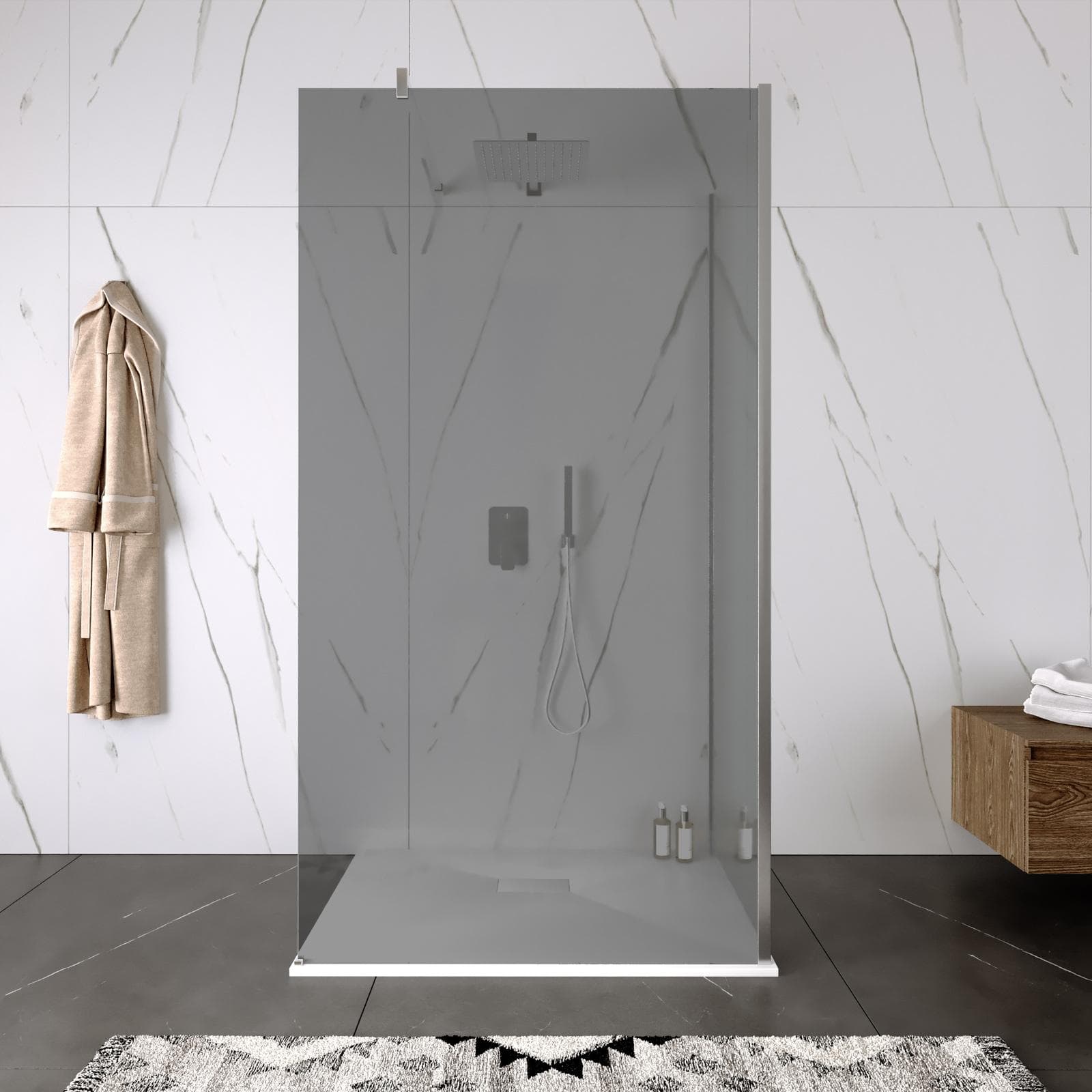 Box doccia walk-in 80x100 cm angolare con vetro fumè e profilo cromo 200h - Keep