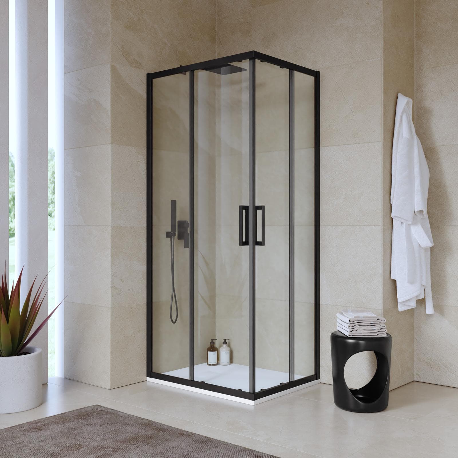 Box doccia angolare scorrevole 70x80 cm nero opaco anticalcare trasparente 200h - Naomi