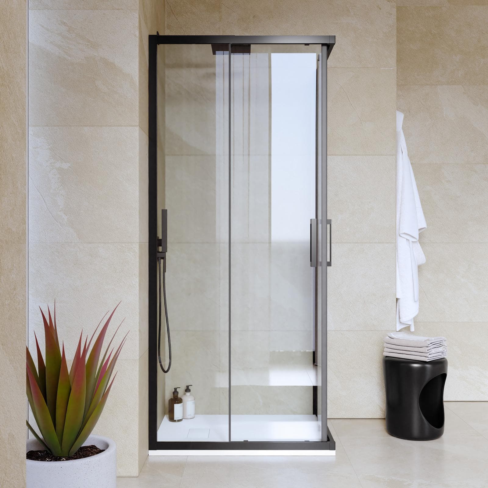 Box doccia angolare scorrevole 70x80 cm nero opaco anticalcare trasparente 200h - Naomi