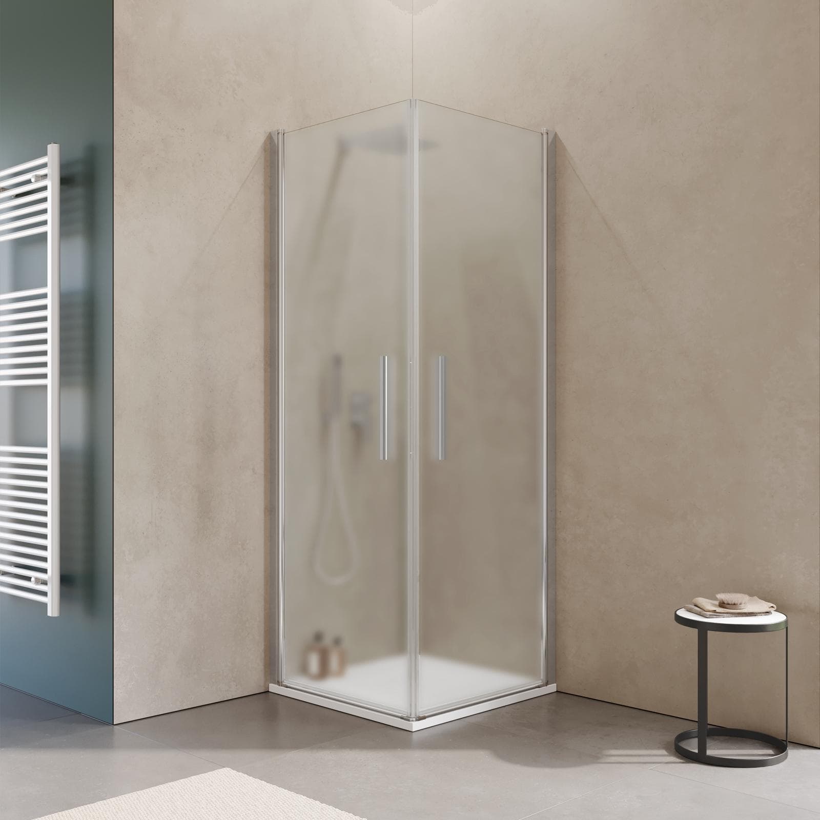 Box doccia 70x70 cm doppio battente con vetro temperato opaco e profilo cromo 195h - Nilo