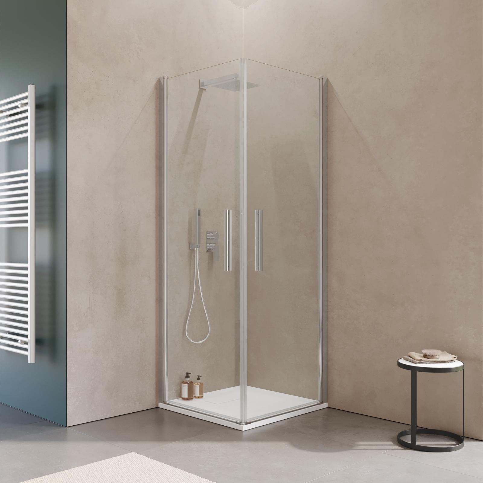 Box doccia 70x70 cm doppio battente con vetro temperato trasparente e profilo cromo 195h - Nilo