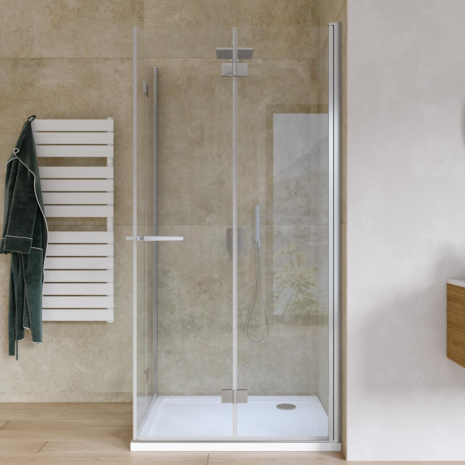 Box doccia 95x105 cm doppio soffietto in vetro temperato 6mm trasparente anticalcare 195h - Flexy