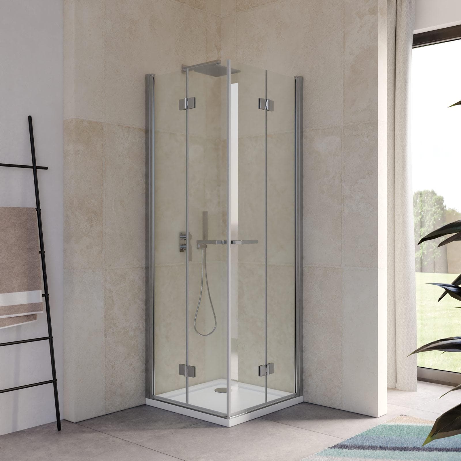 Box doccia 70x70 cm doppio soffietto vetro anticalcare trasparente profilo cromo 195h - Flexy