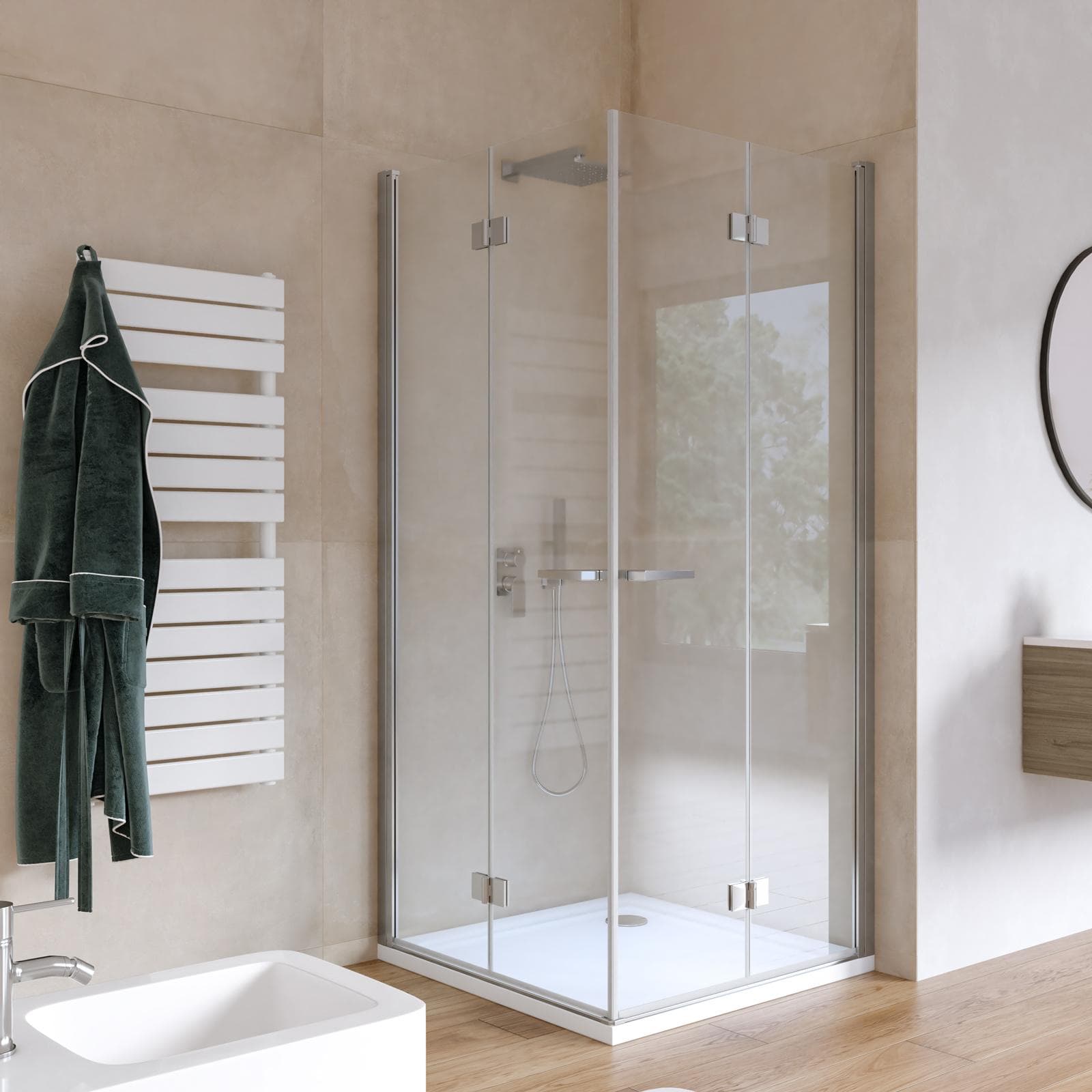 Box doccia 90x90 cm doppio soffietto in vetro anticalcare trasparente profilo cromo 195h - Flexy