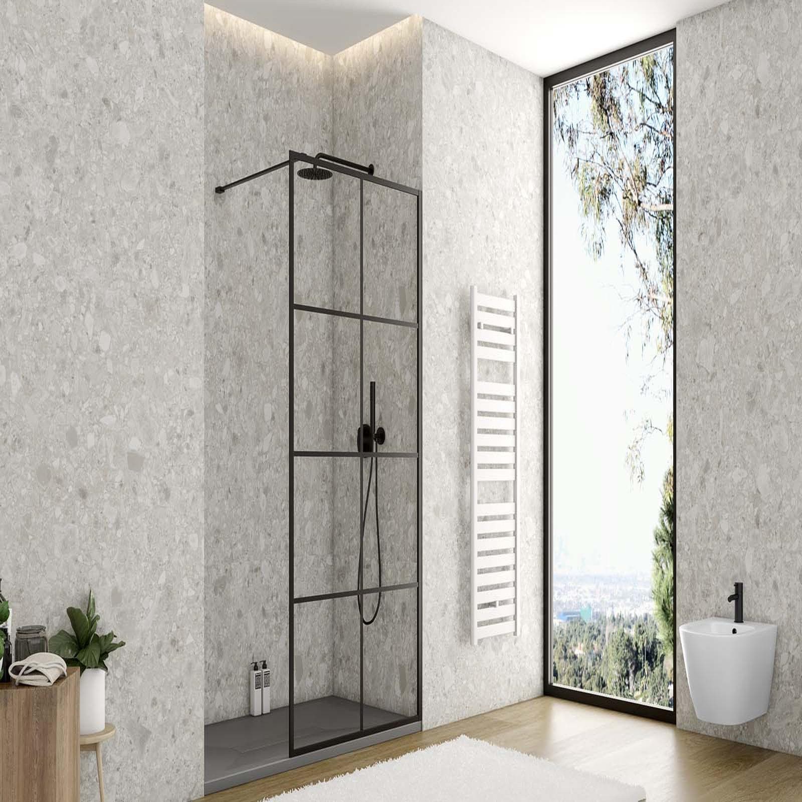 Parete walk in 90 cm nero opaco anticalcare trasparente 195h - Ventana