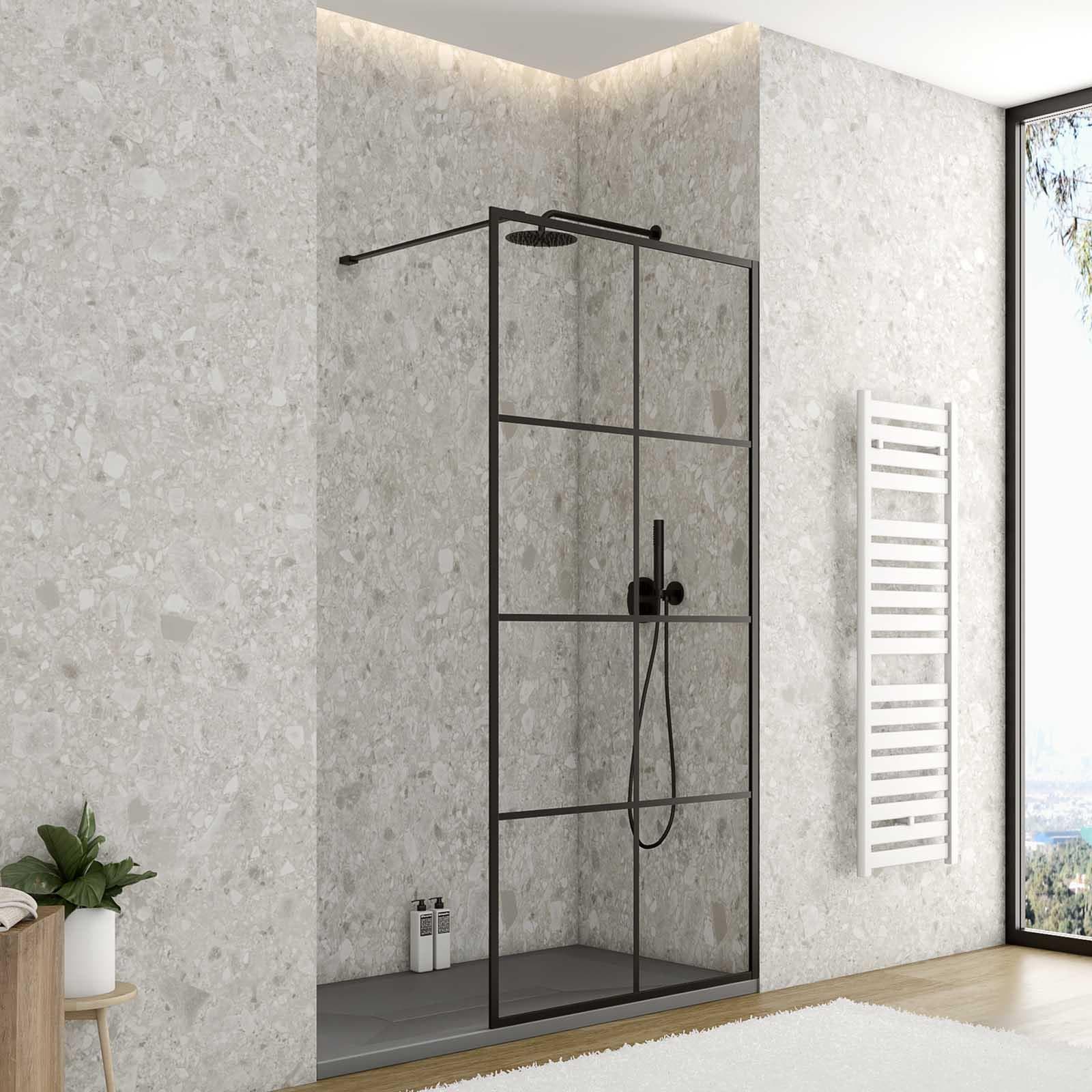 Parete walk in 80 cm nero opaco anticalcare trasparente 195h - Ventana