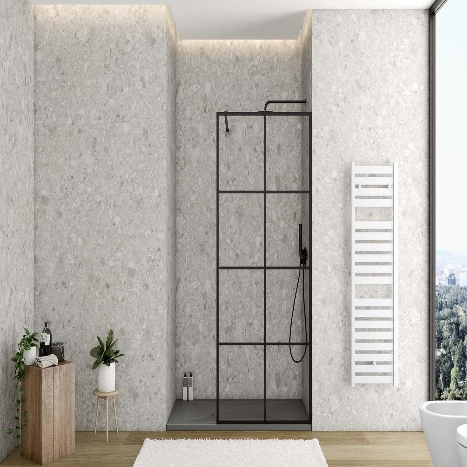Parete walk in 80 cm nero opaco anticalcare trasparente 195h - Ventana