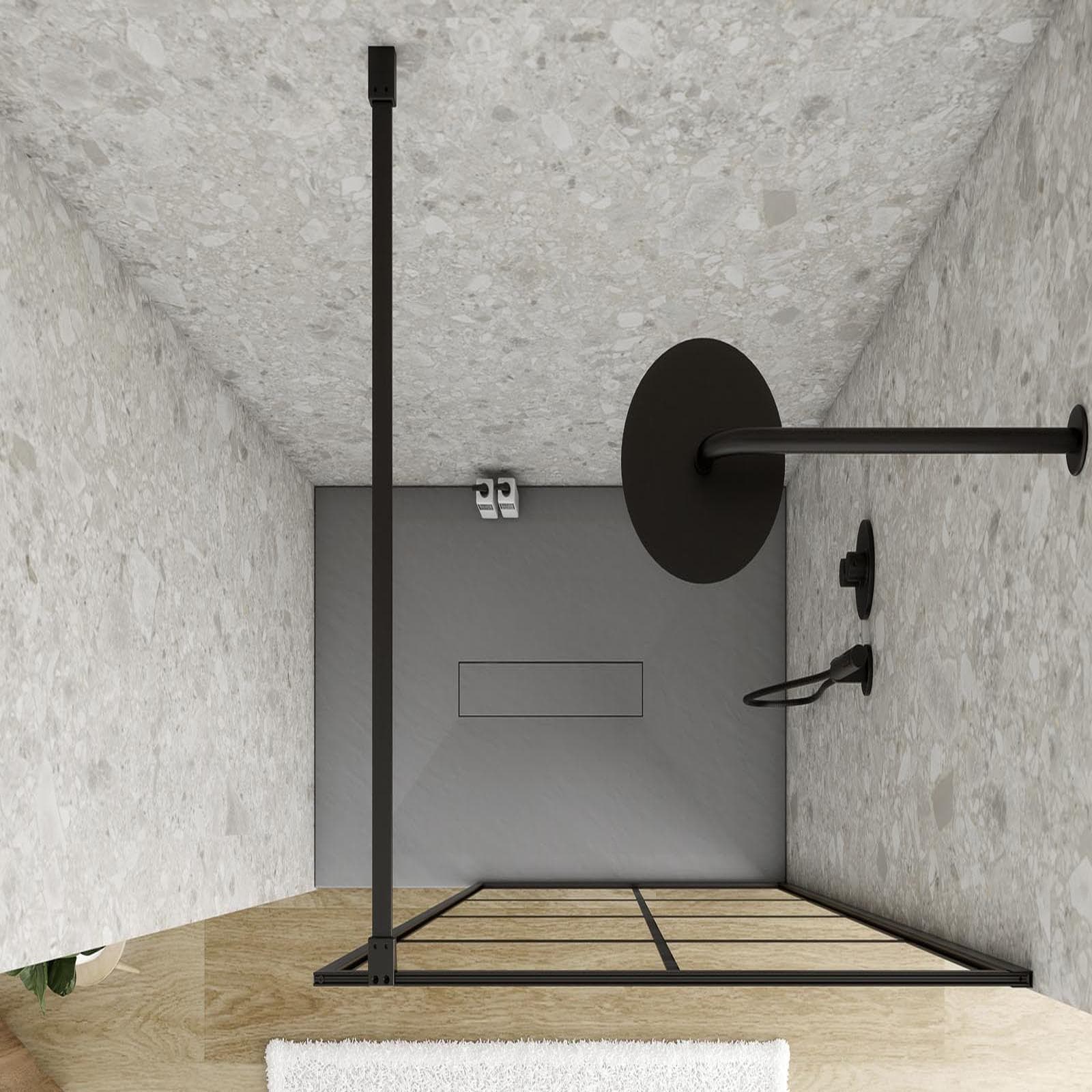 Parete walk in 80 cm nero opaco anticalcare trasparente 195h - Ventana