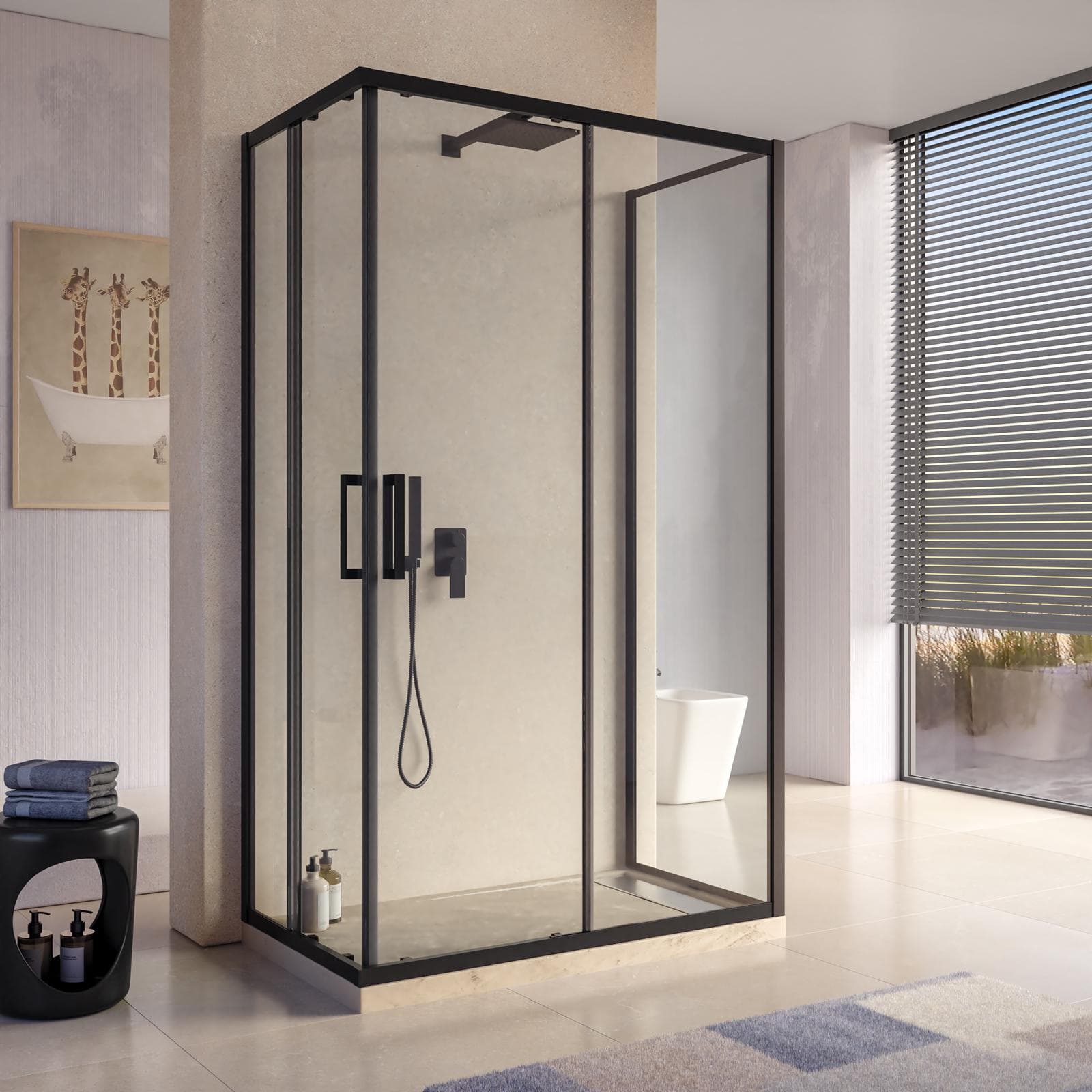 Box doccia nero 3 lati 70x120x70 doppio scorrevole anticalcare 200h cm - Naomi