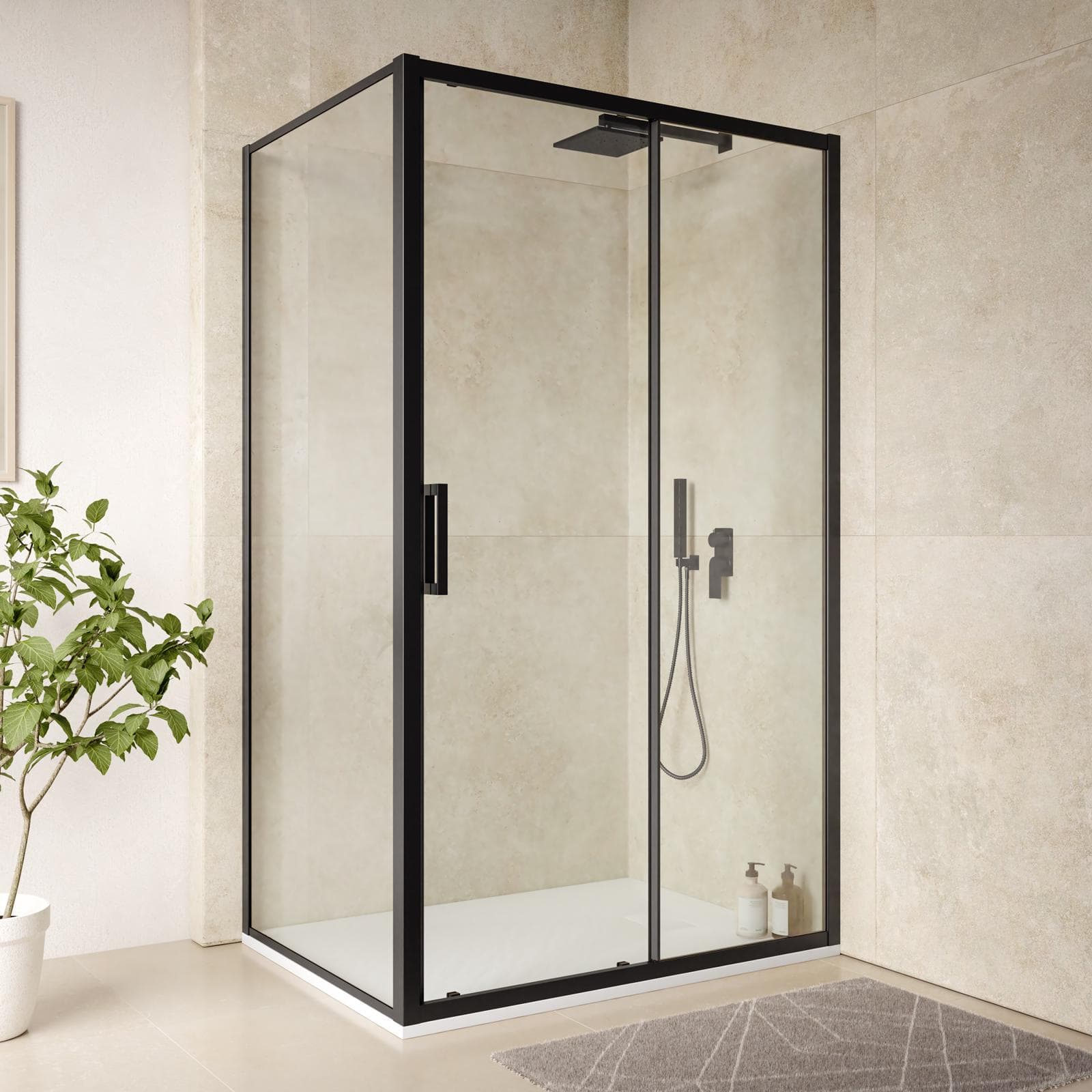 Box doccia nero 90 x 120 cm con apertura frontale a doppia anta 200h anticalcare - Naomi