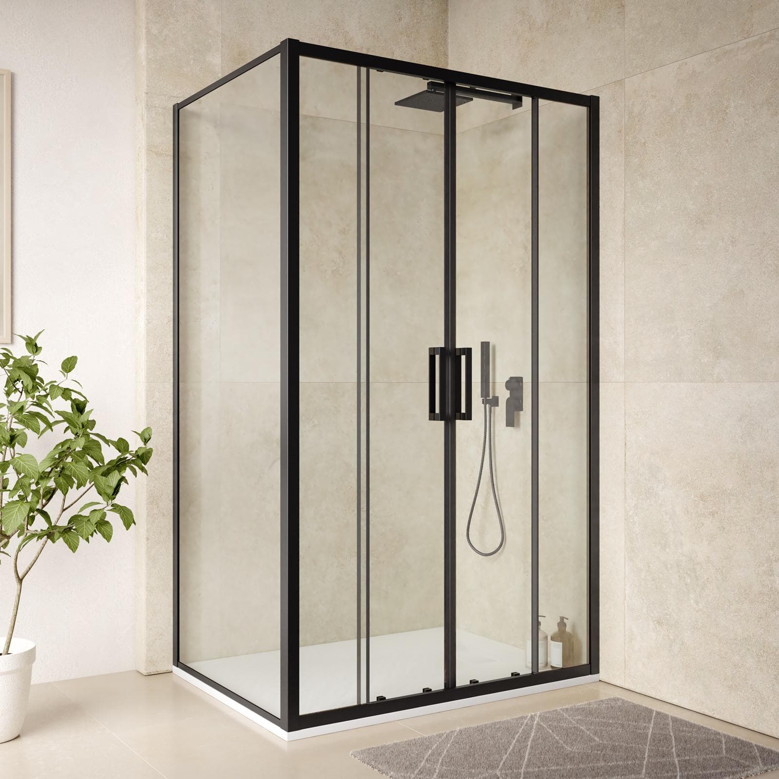 Box doccia nero 90x120cm angolare scorrevole a 4 ante in vetro temperato anticalcare 200h - Naomi