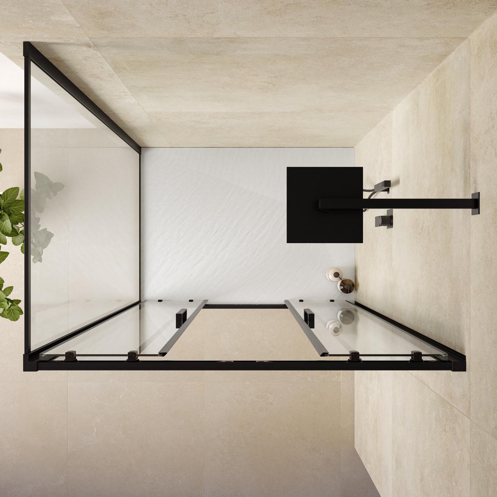 Box doccia nero 90x120cm angolare scorrevole a 4 ante in vetro temperato anticalcare 200h - Naomi