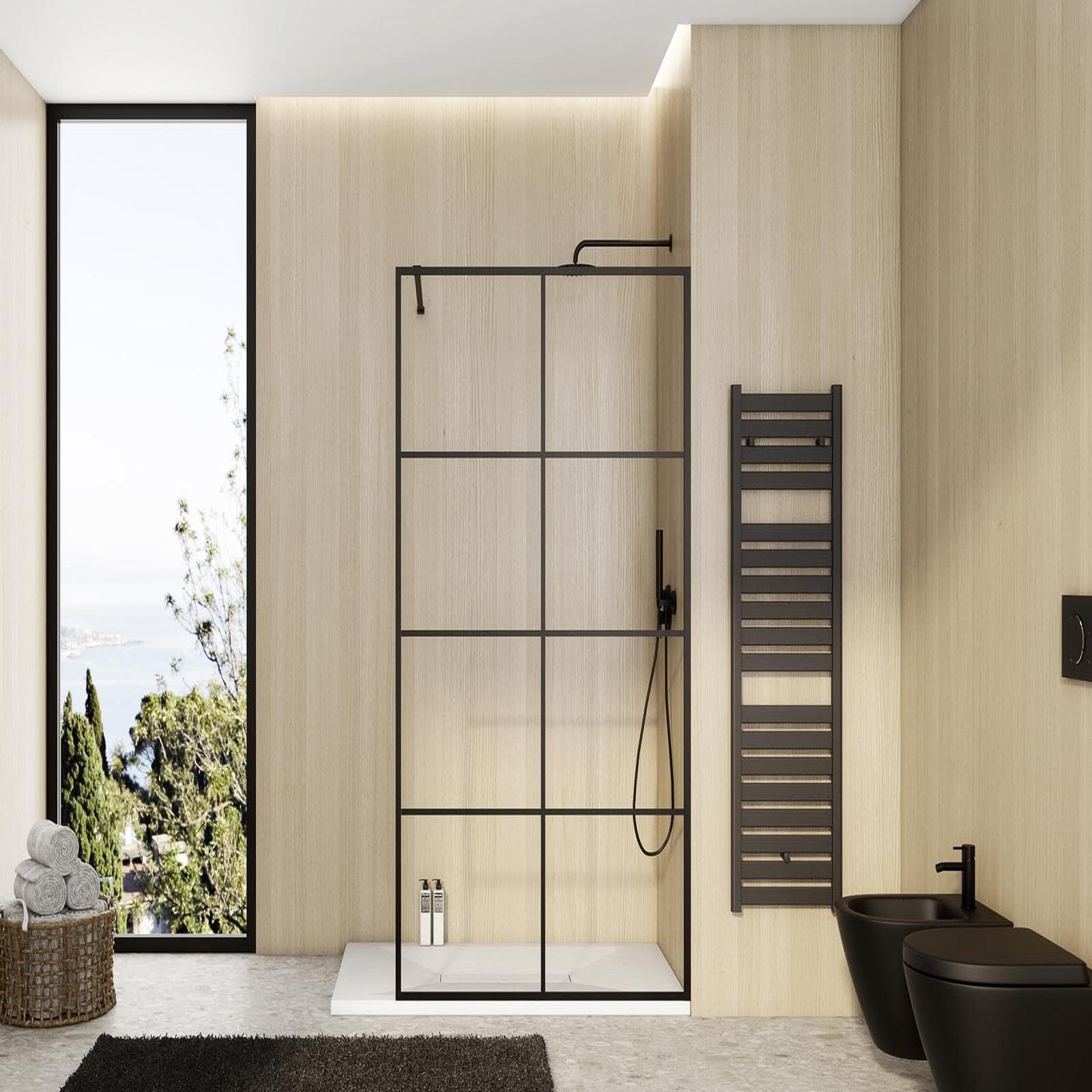 Parete walk in 110 cm nero opaco anticalcare trasparente 195h - Ventana
