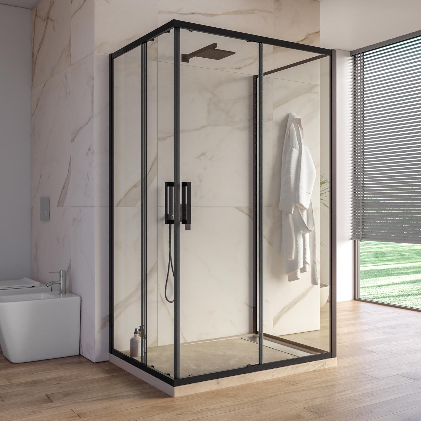 Box doccia nero tre lati 90x120x90cm apertura doppio scorrevole anticalcare 200h - Naomi