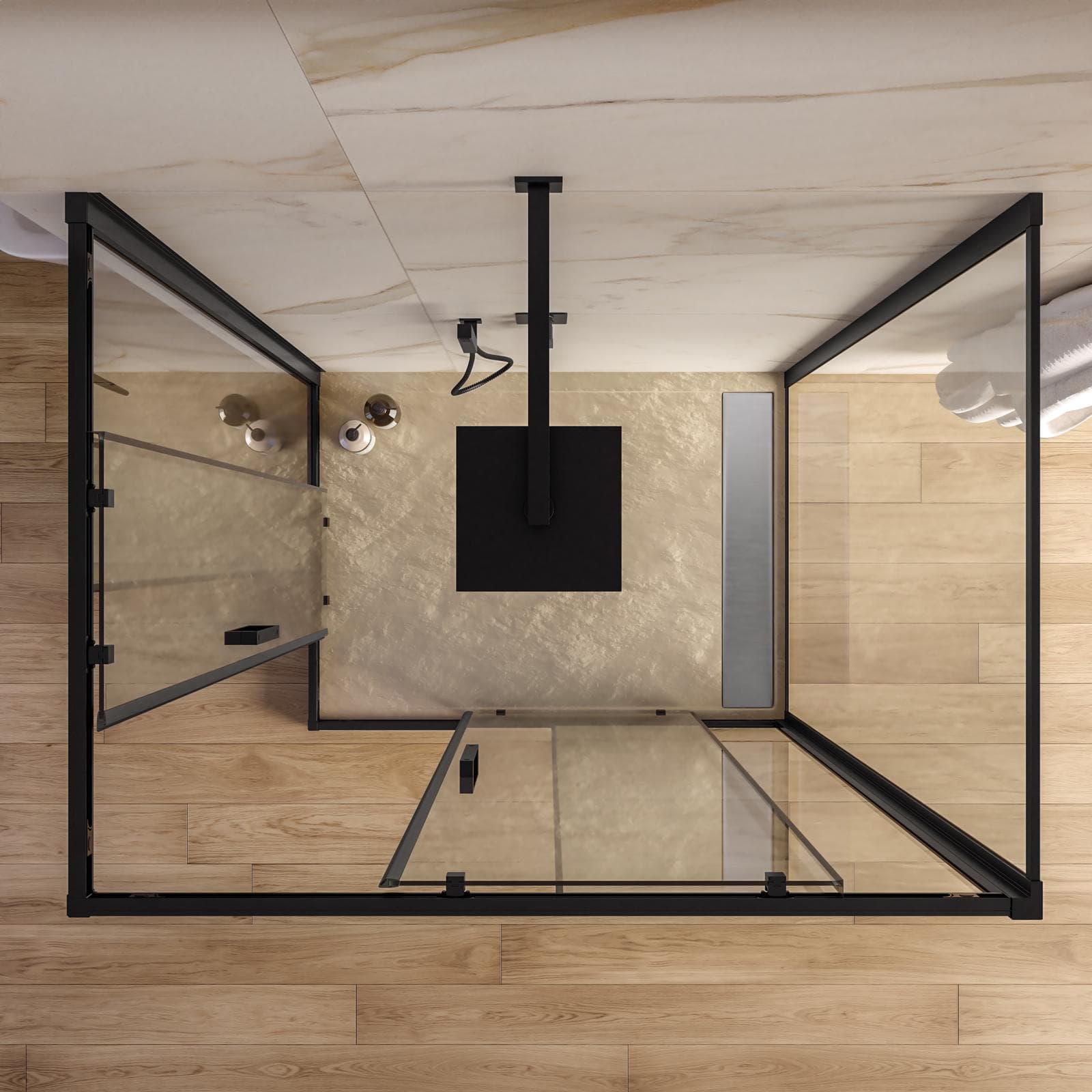 Box doccia nero tre lati 90x120x90cm apertura doppio scorrevole anticalcare 200h - Naomi