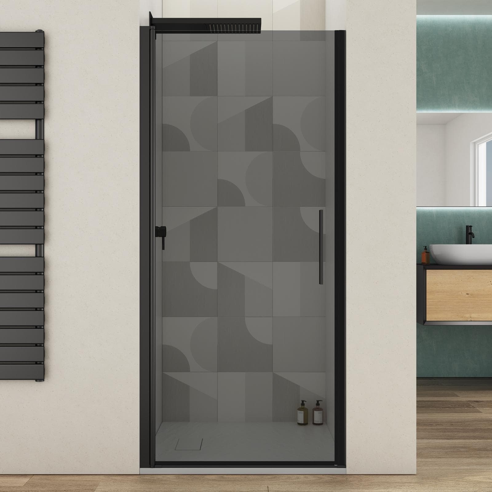Box doccia nicchia 100 cm battente con vetro temperato fumé e profilo nero opaco 195h - Nilo