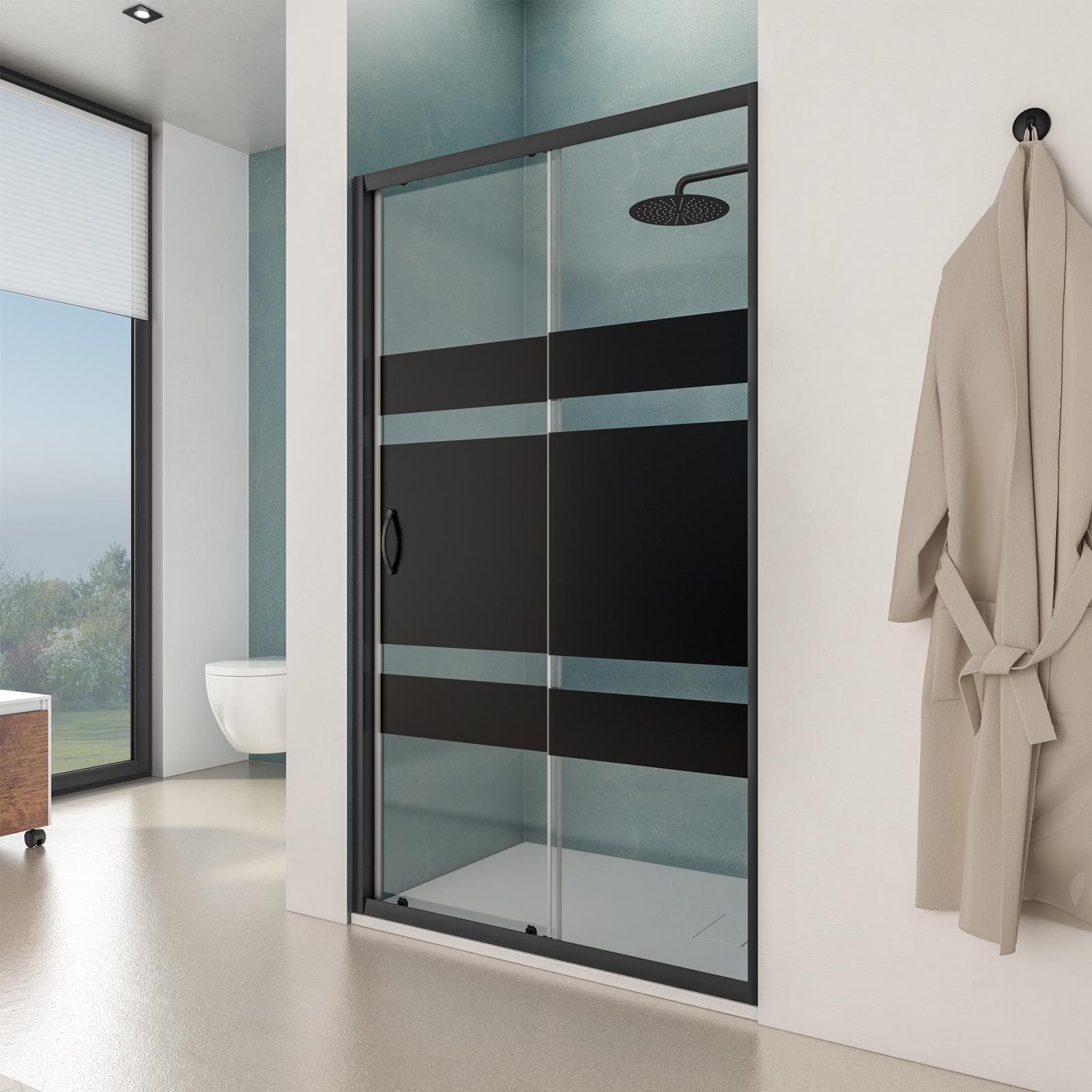 Box doccia nicchia 100 cm scorrevole con vetro serigrafato nero e profilo nero opaco 185h - Lite