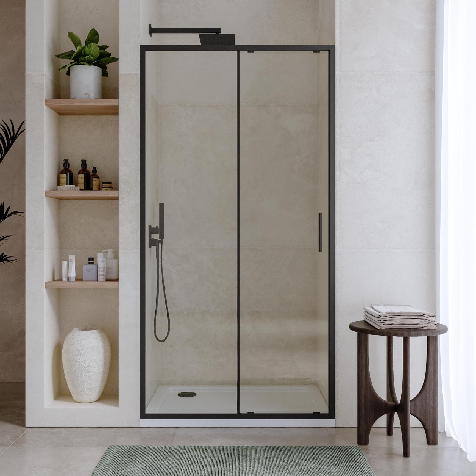 Box doccia nicchia 100 cm scorrevole con vetro slim trasparente e profilo nero opaco 195h - Glide