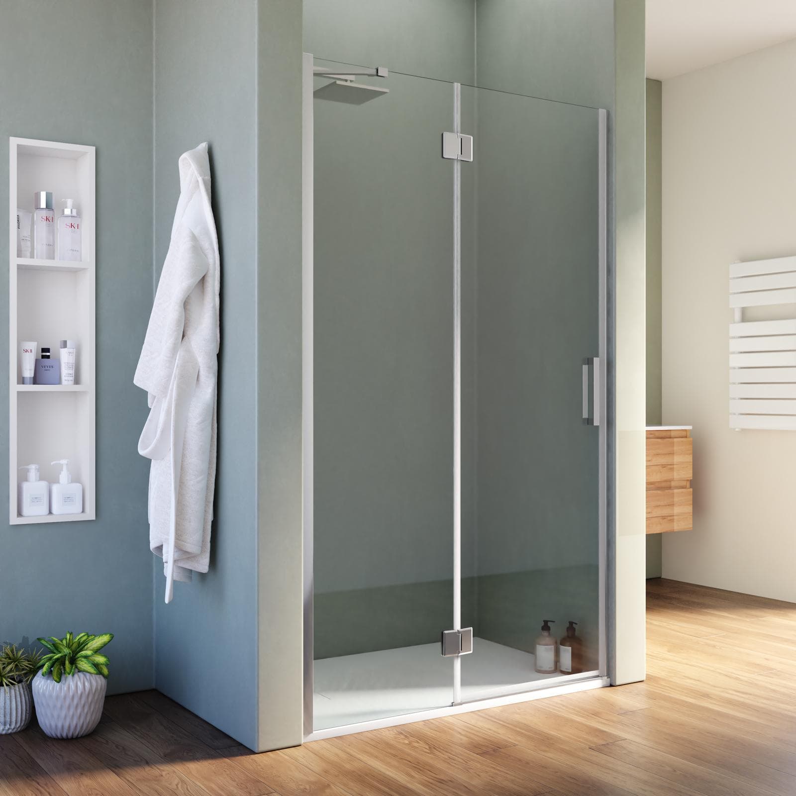Nicchia battente 110 cm vetro temperato anticalcare 195h - Closet