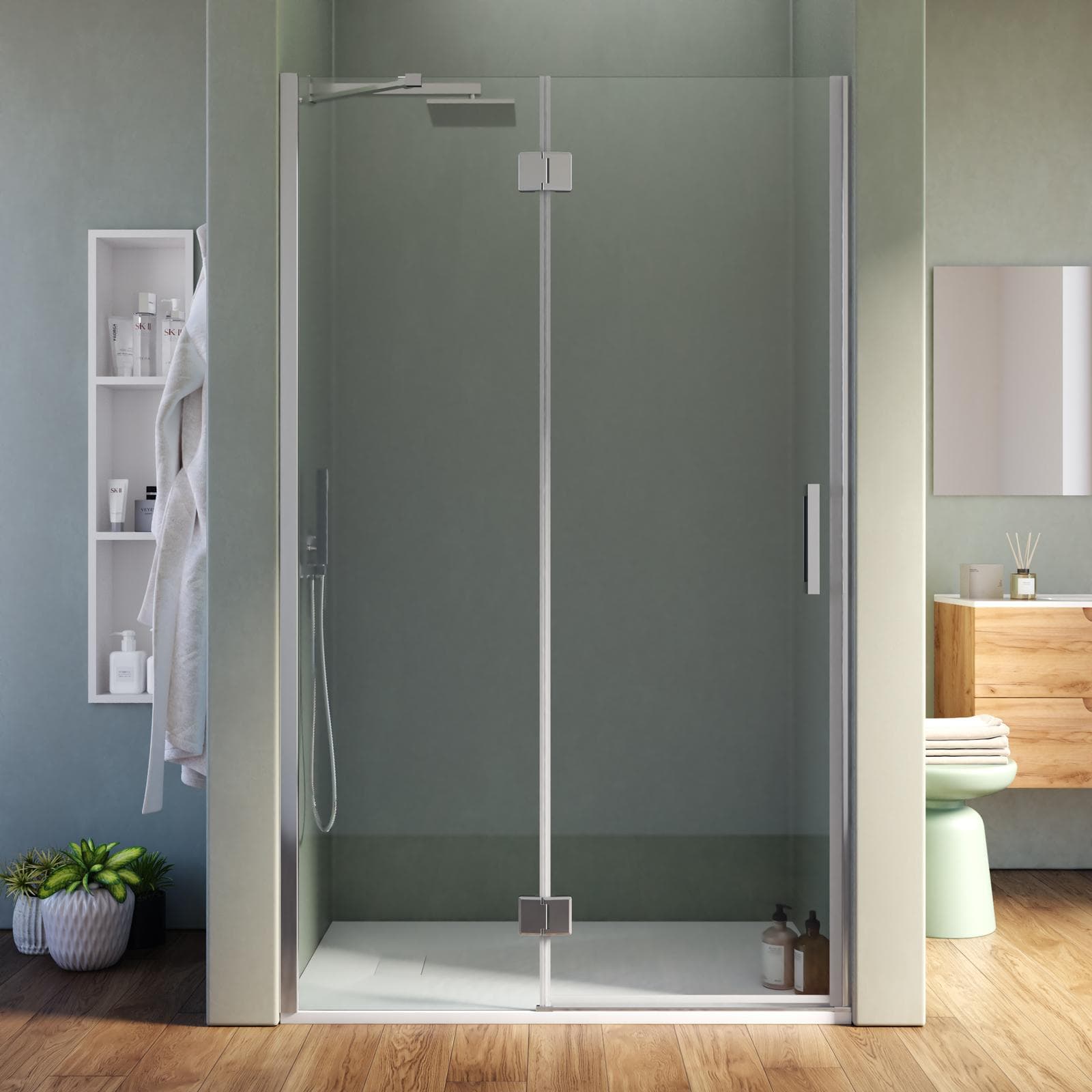 Nicchia battente 110 cm vetro temperato anticalcare 195h - Closet