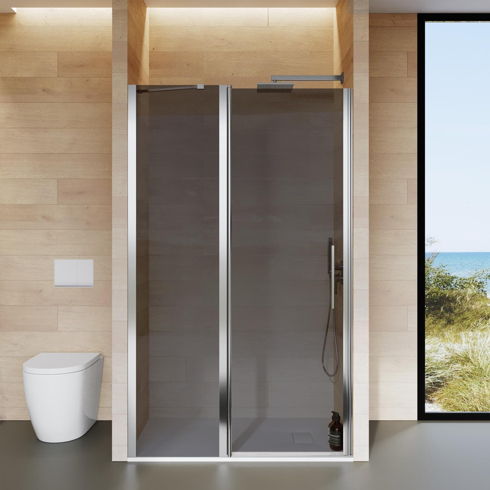Box doccia nicchia 115 cm battente 70 cm e lato giunto con vetro temperato fumé e profilo cromo 195h - Nilo