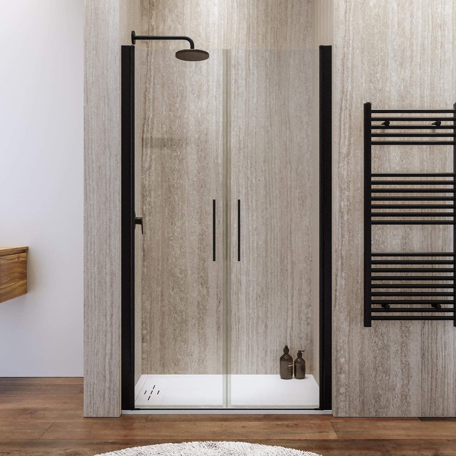 Box doccia nicchia 120 cm saloon con vetro anticalcare trasparente e profilo nero 195h - Lost
