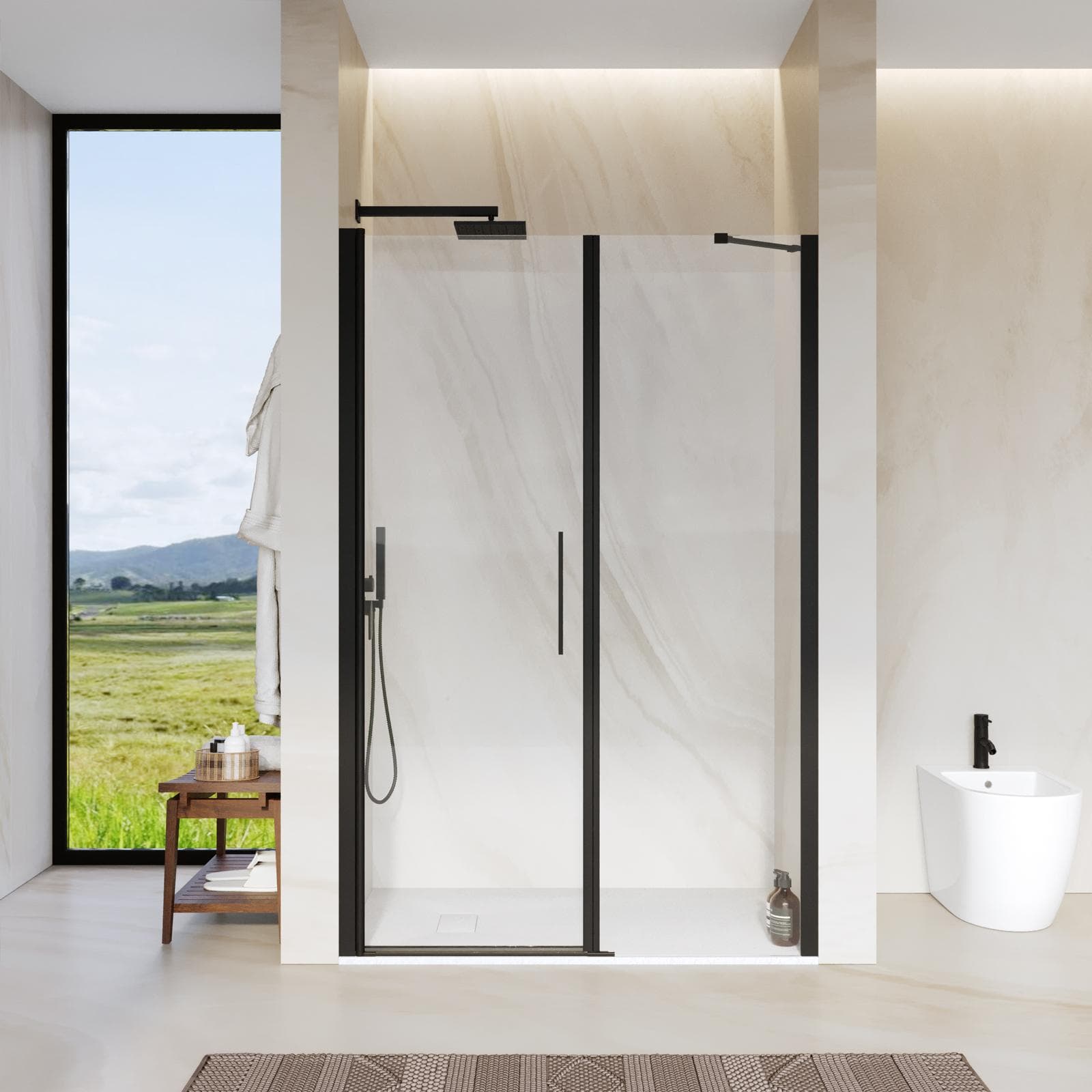 Box doccia nicchia 125 cm battente 65 e lato fisso 60 con profilo nero 195h - Nilo