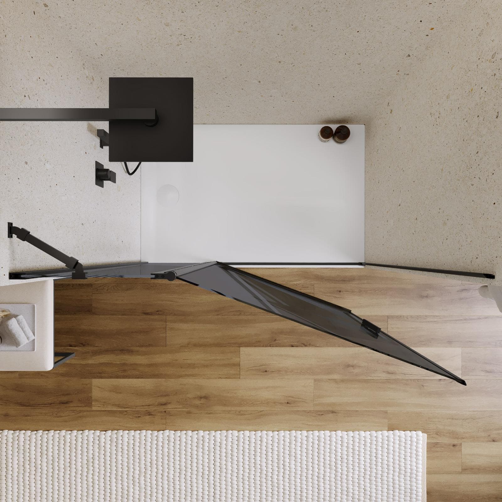 Box doccia nicchia 130 cm battente 85 cm e lato giunto con vetro temperato fumé e profilo nero 195h - Nilo