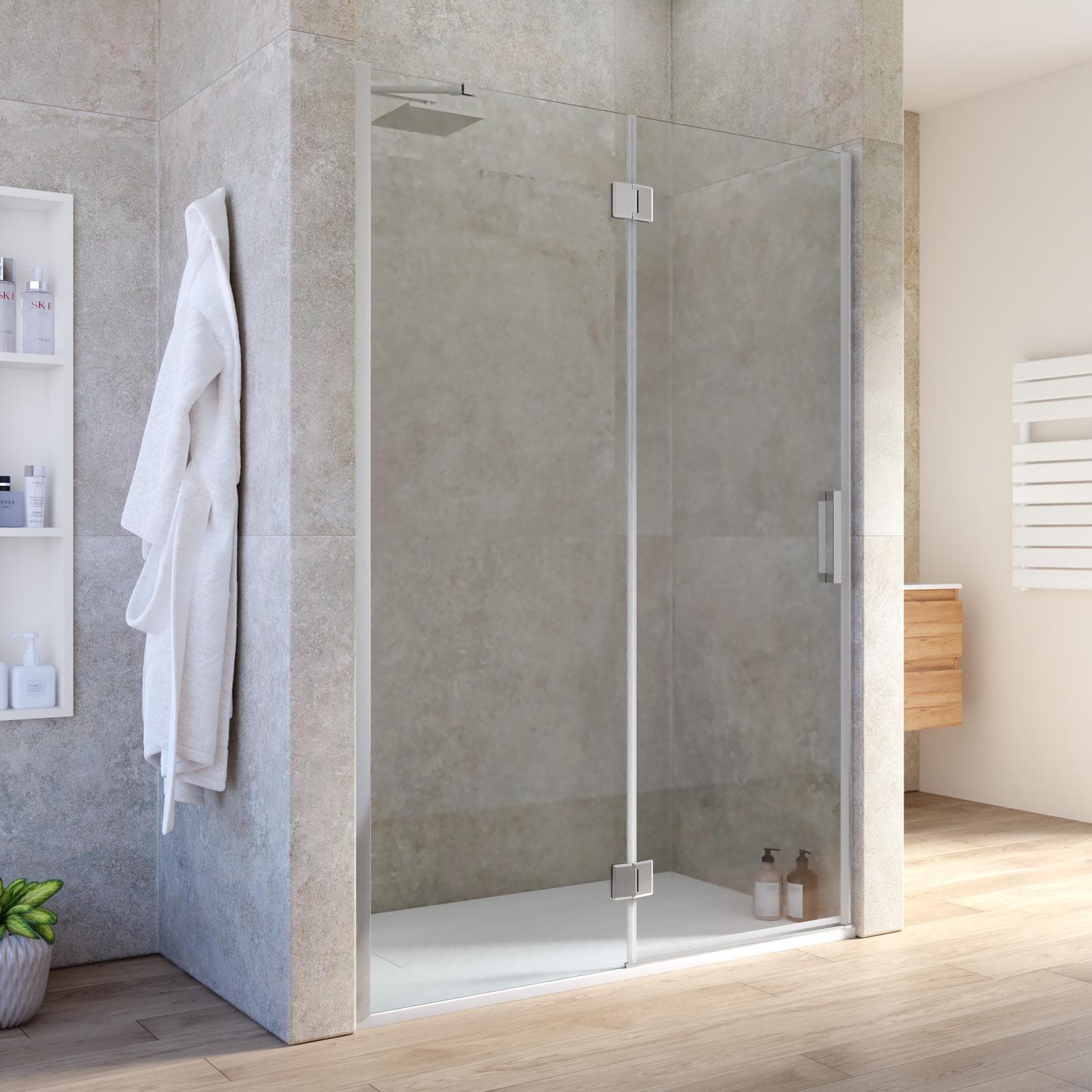 Nicchia battente 130 cm vetro temperato anticalcare 195h - Closet