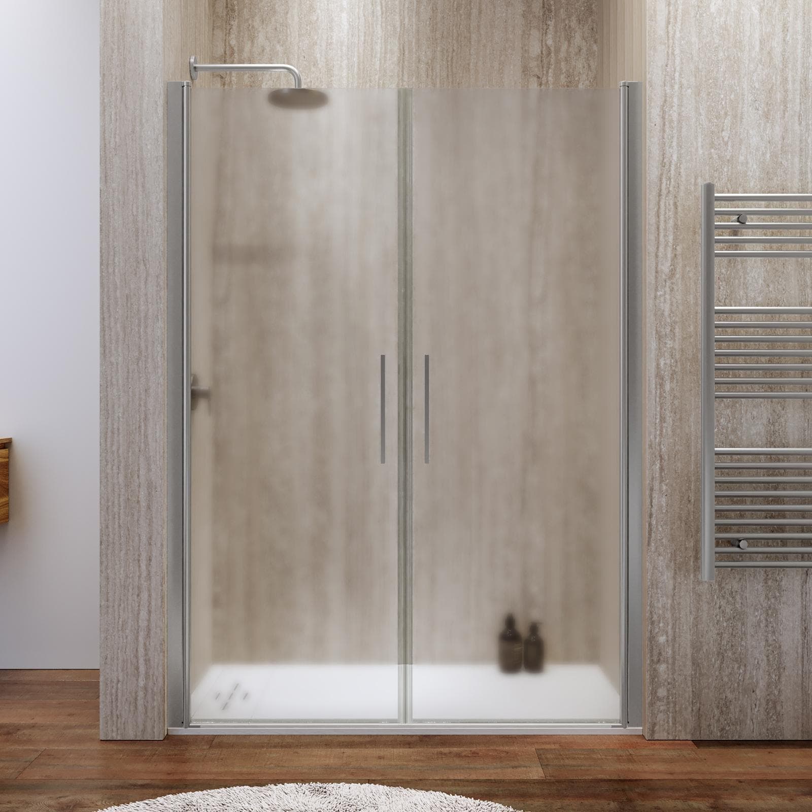 Box doccia nicchia 140 cm saloon con vetro anticalcare opaco e profilo cromo 195h - Lost