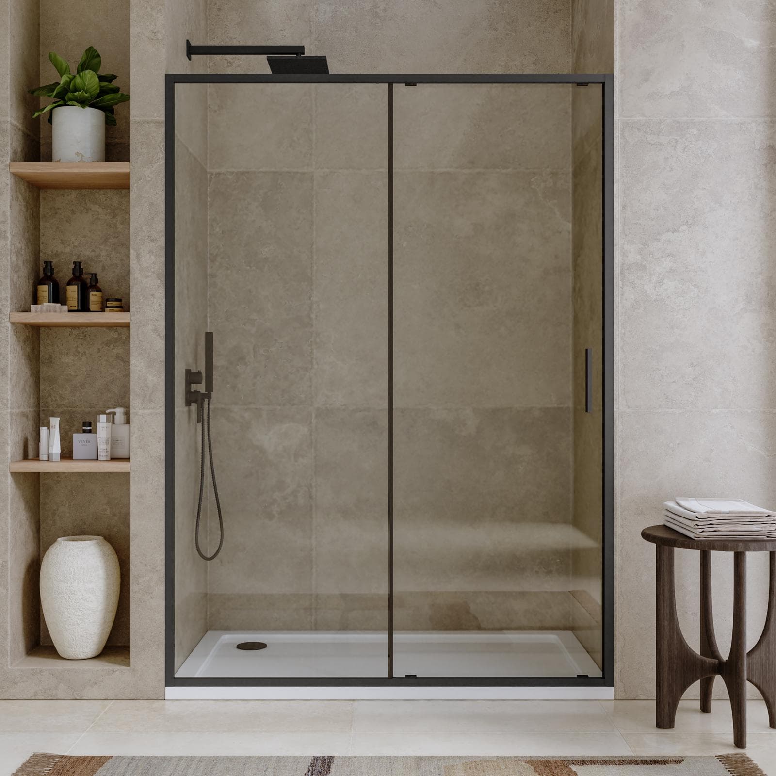 Box doccia nicchia 140 cm scorrevole con vetro slim trasparente e profilo nero opaco 195h - Glide