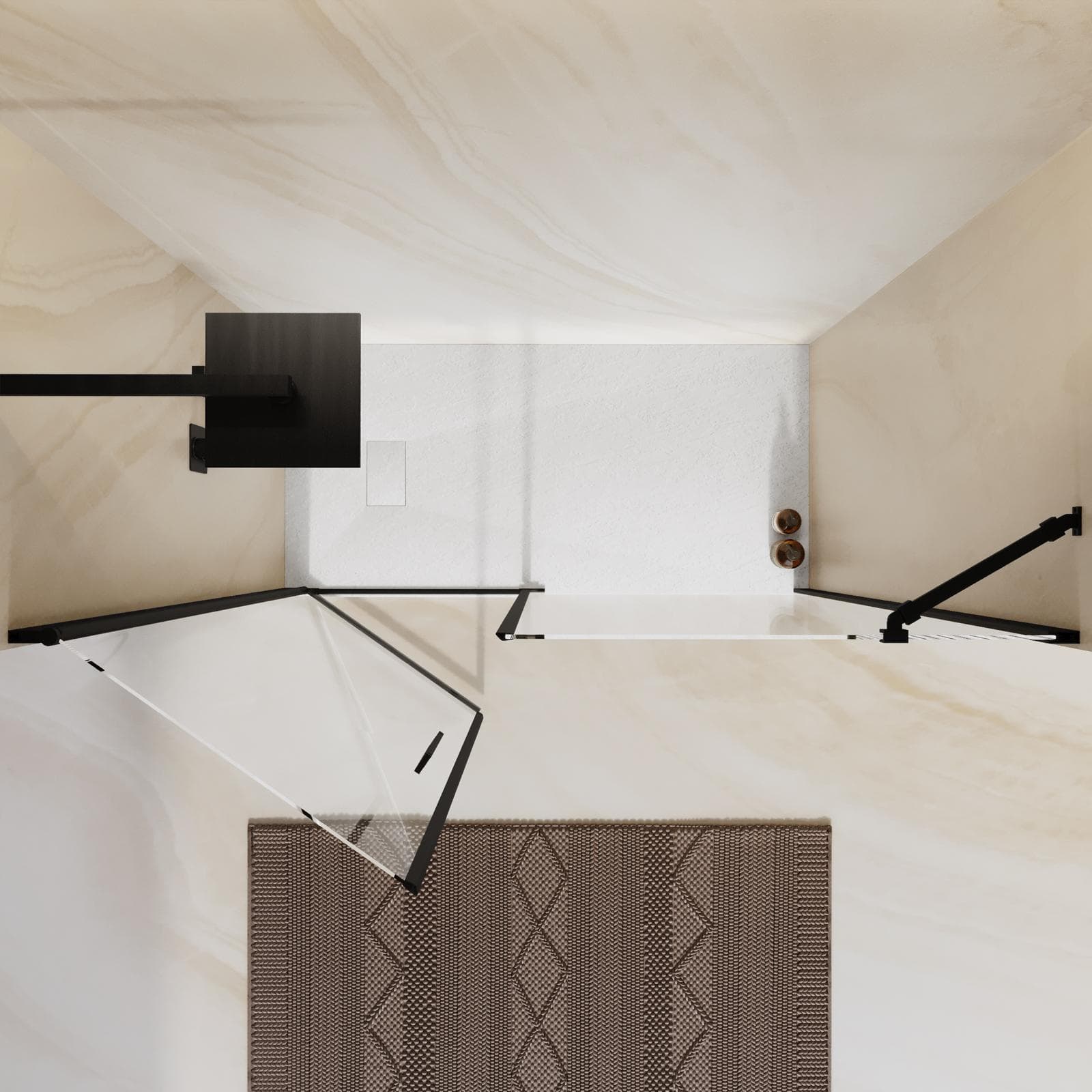 Box doccia nicchia 145 cm battente 65 cm e lato fisso con vetro temperato trasparente e profilo nero 195h - Nilo