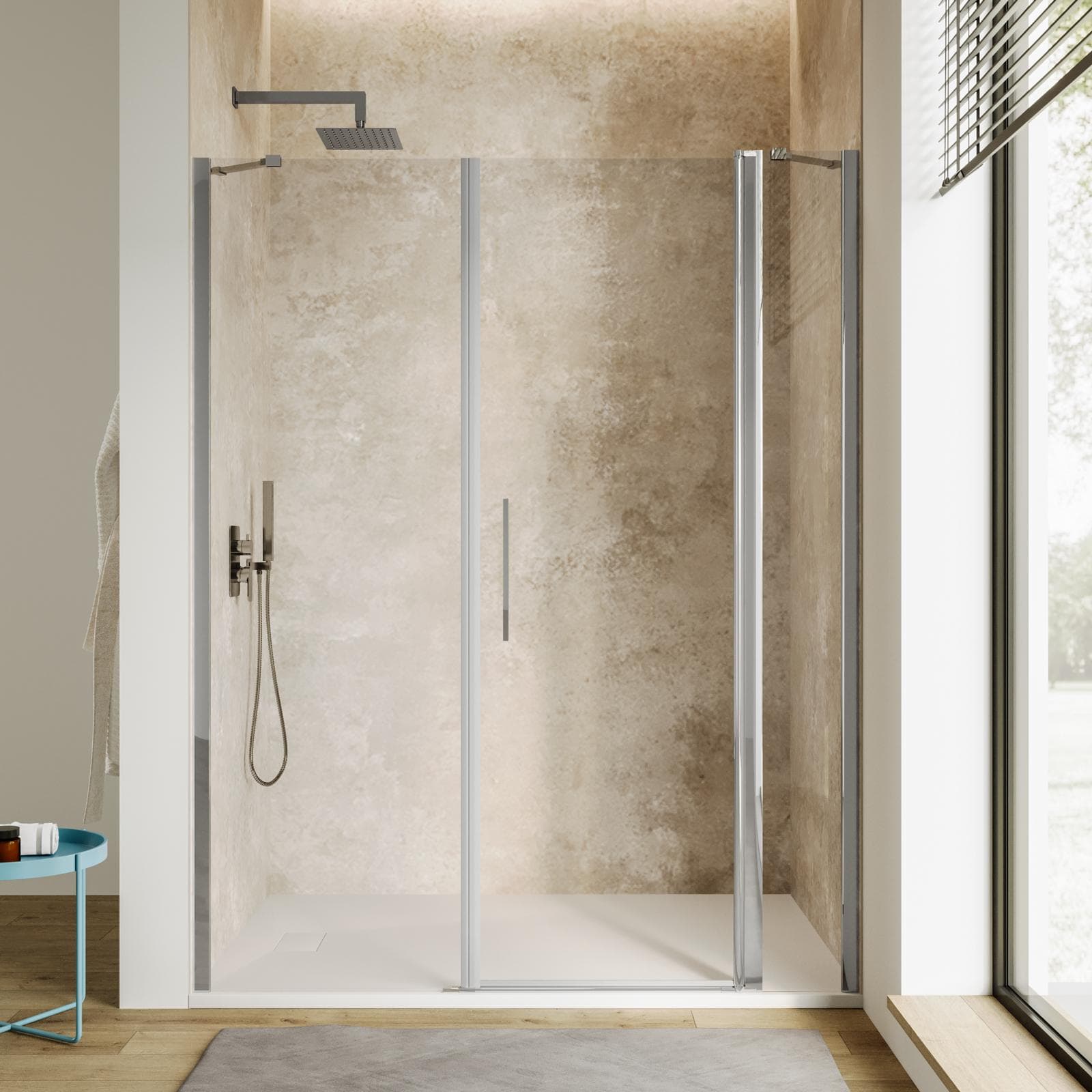 Box doccia nicchia 150 cm 20 giunto + 80 battente + 50 fisso con vetro temperato trasparente e profilo cromo 195h - Nilo
