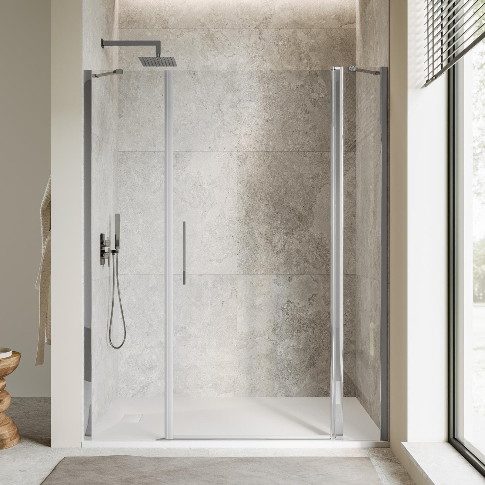 Box doccia nicchia 150 cm 25 giunto + 80 battente + 45 fisso con vetro temperato trasparente e profilo cromo 195h - Nilo