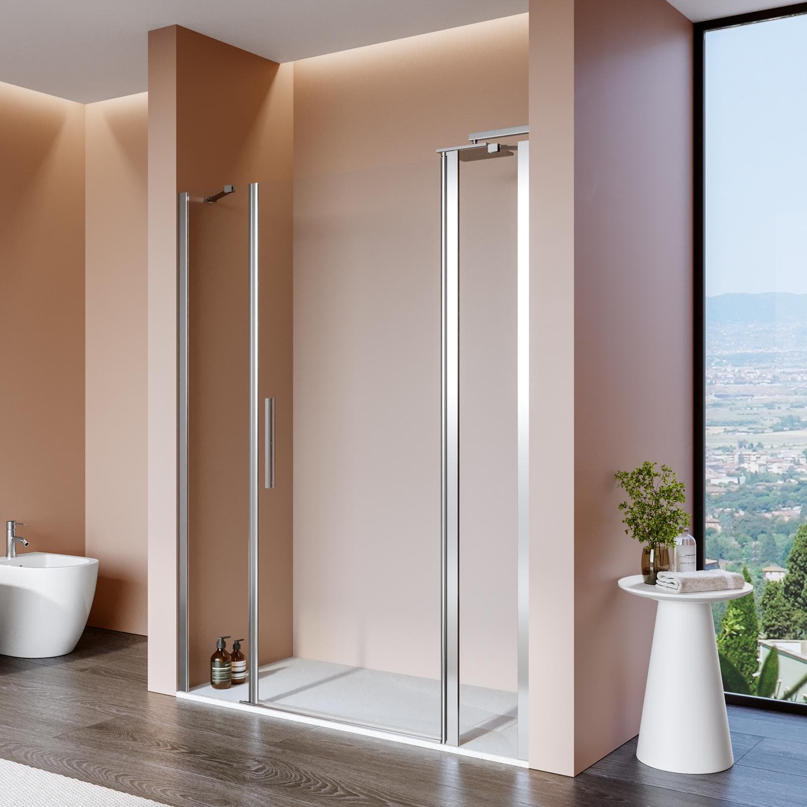 Box doccia nicchia 150 cm 30 giunto + 80 battente + 40 fisso con vetro temperato trasparente e profilo cromo 195h - Nilo