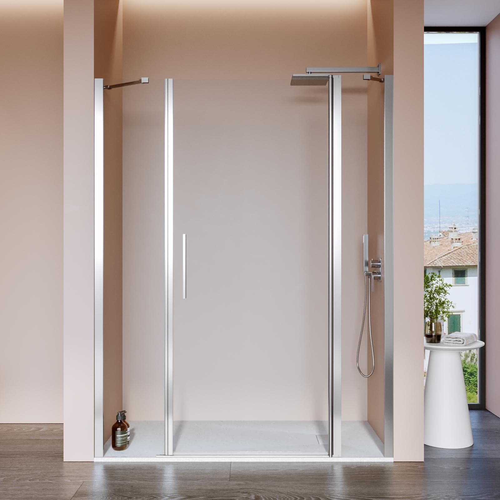 Box doccia nicchia 150 cm 30 giunto + 80 battente + 40 fisso con vetro temperato trasparente e profilo cromo 195h - Nilo