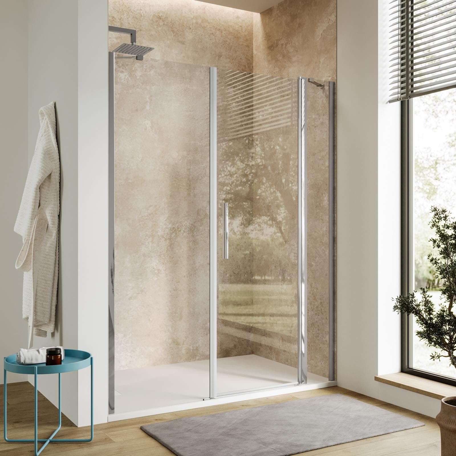 Box doccia nicchia 155 cm 20 giunto + 75 battente + 60 fisso con vetro temperato trasparente e profilo cromo 195h - Nilo