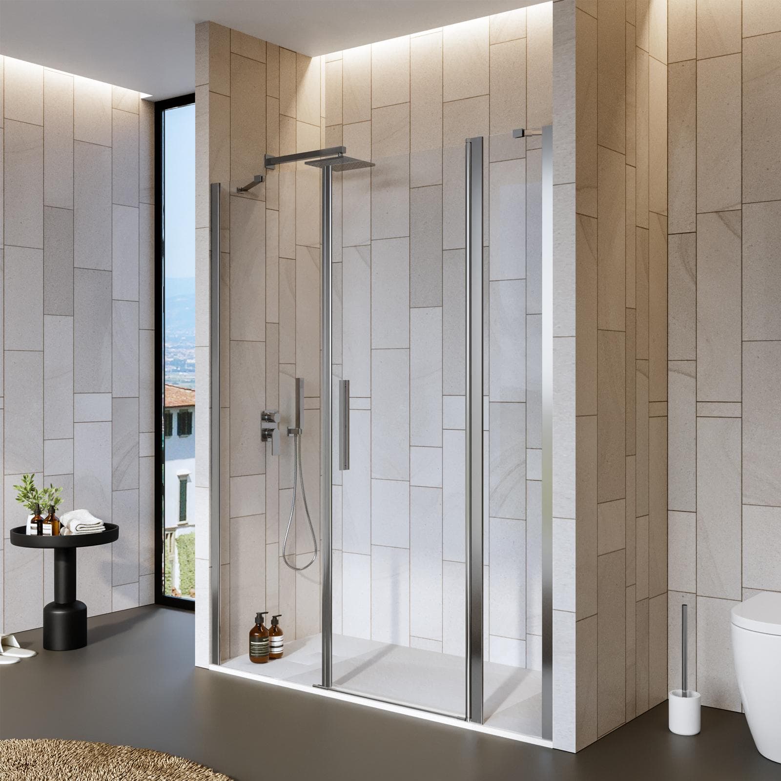 Box doccia nicchia 155 cm 30 giunto + 65 battente + 60 fisso con vetro temperato trasparente e profilo cromo 195h - Nilo