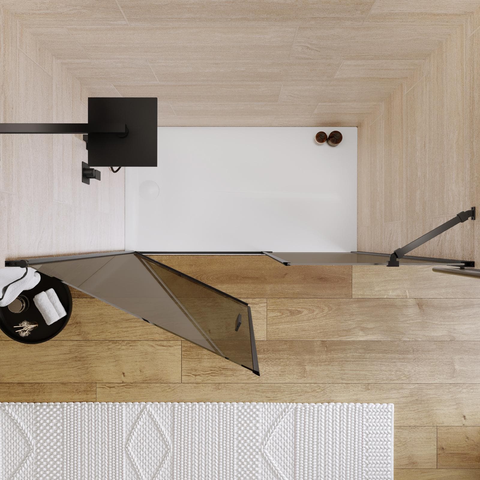 Box doccia nicchia 155 cm battente 95 cm e lato fisso con vetro temperato bronzato e profilo nero 195h - Nilo