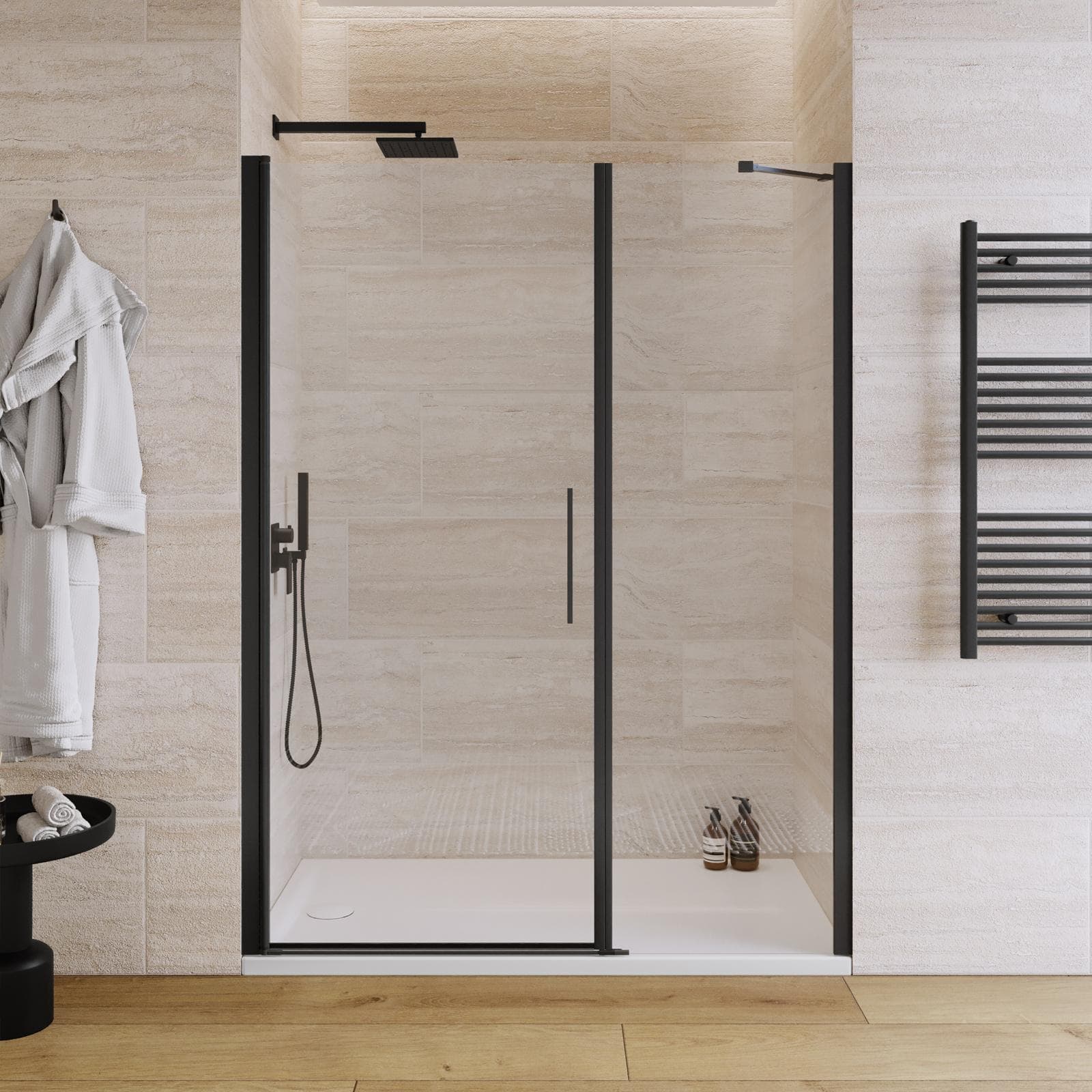 Box doccia nicchia 155 cm battente 95 e lato fisso 60 con profilo nero 195h - Nilo