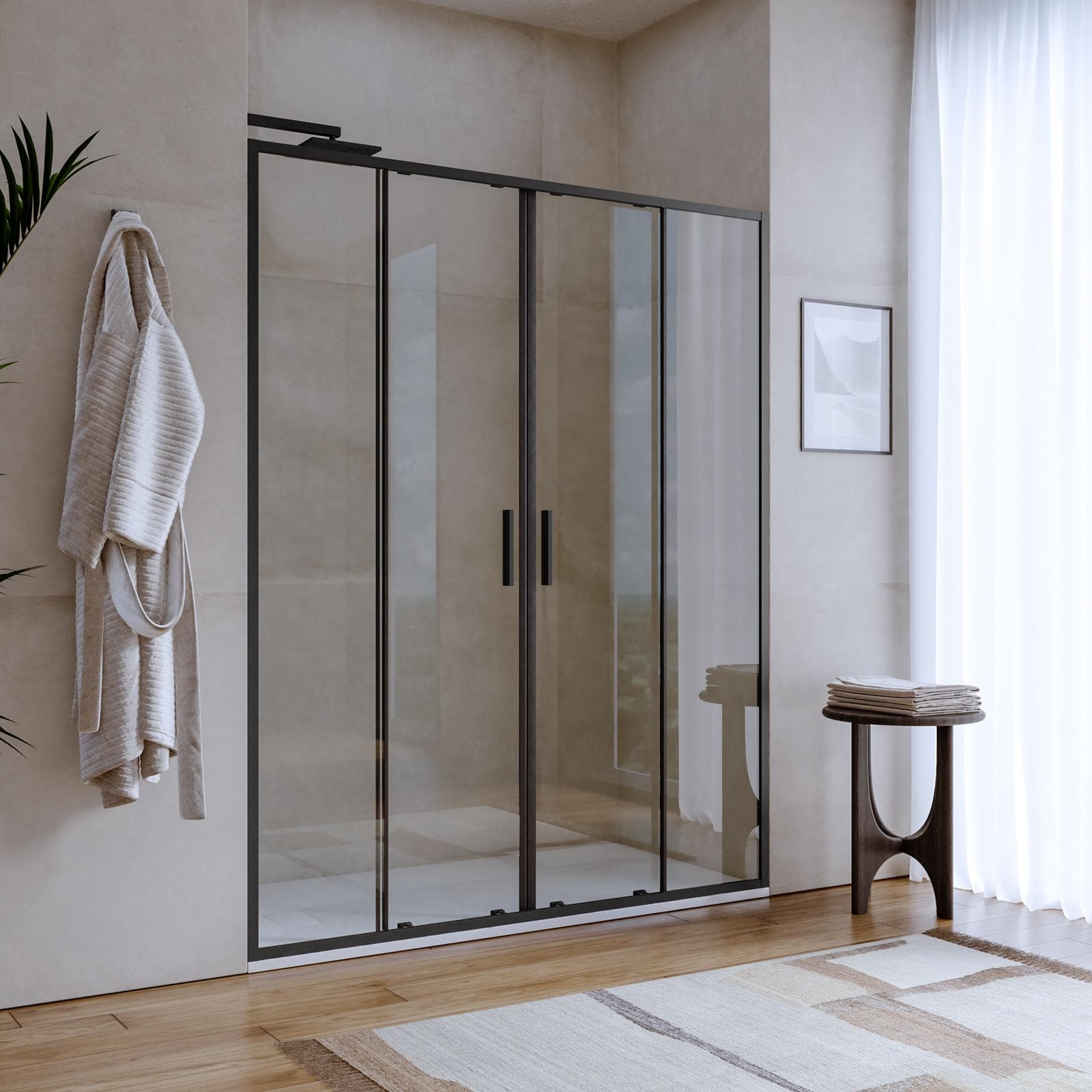 Box doccia nicchia 160 cm doppio scorrevole con vetro slim trasparente e profilo nero opaco 195h - Glide