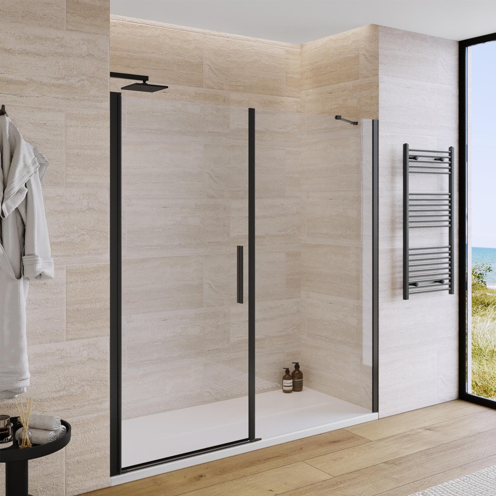 Box doccia nicchia 165 cm battente 75 e lato fisso 90 con profilo nero 195h - Nilo